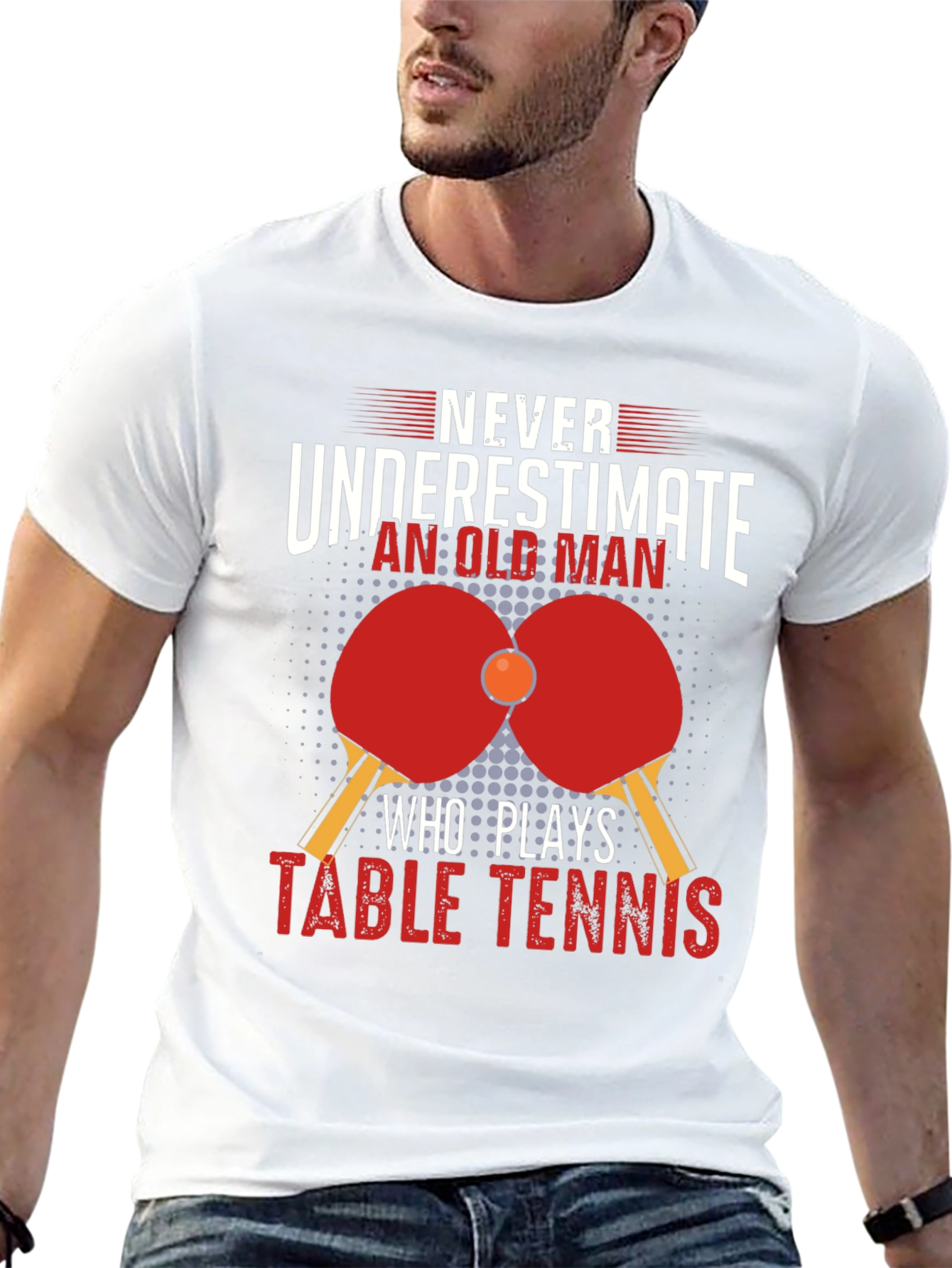 Never Underestimate Table Tennis Old Man Black T-Shirt