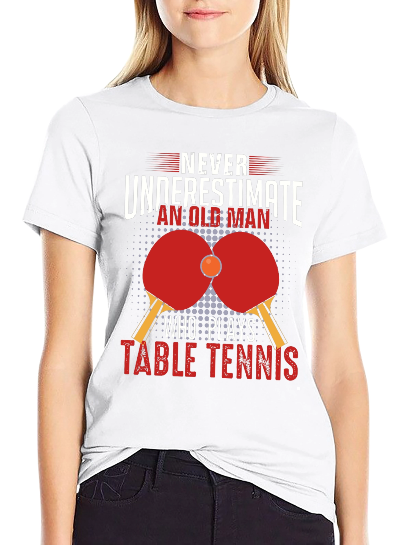 Never Underestimate Table Tennis Old Man Black T-Shirt