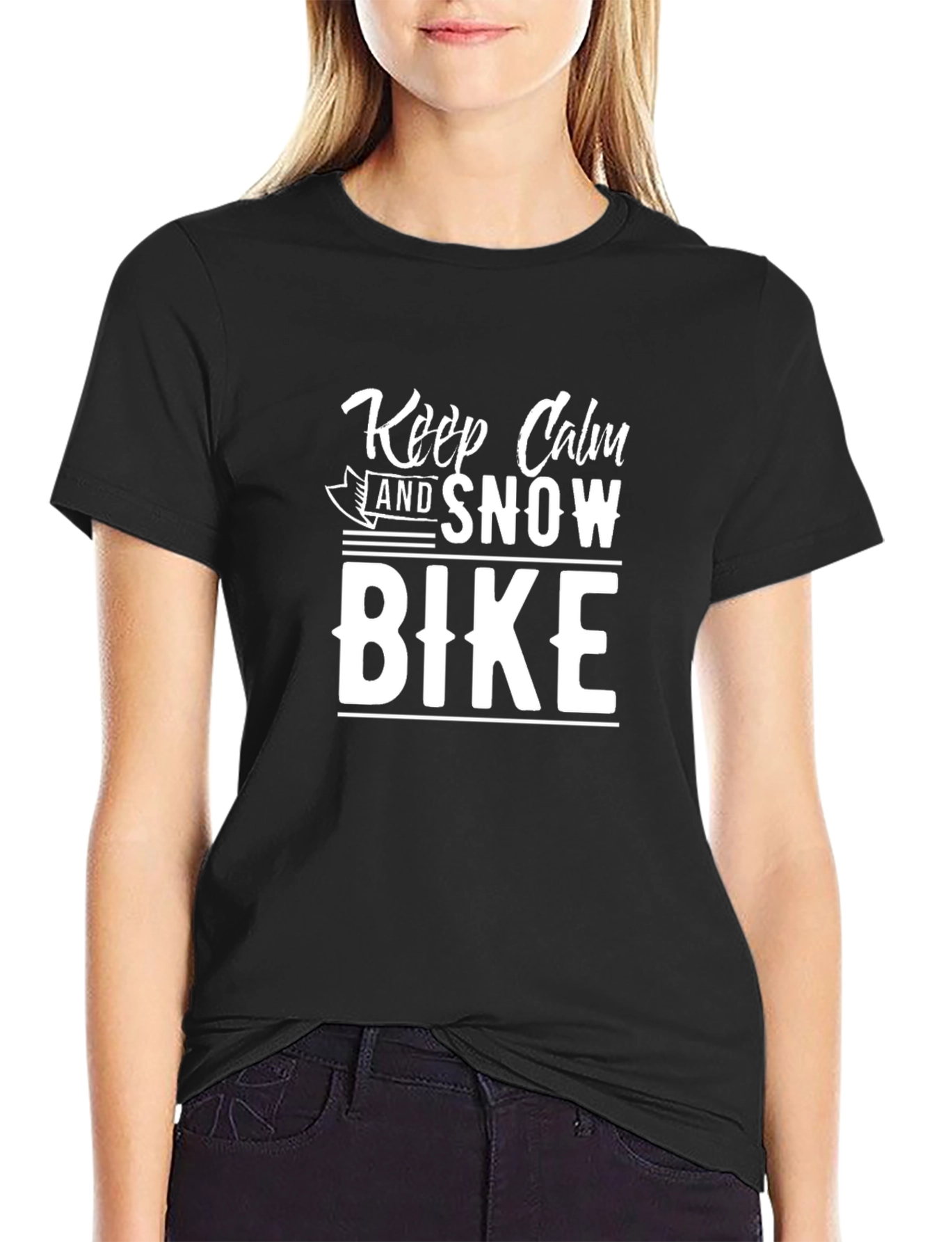 Keep Calm and Snow Bike Black T-Shirt