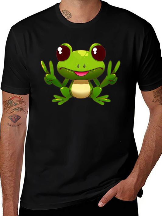 Funny Frog Peace Sign Black T-Shirt
