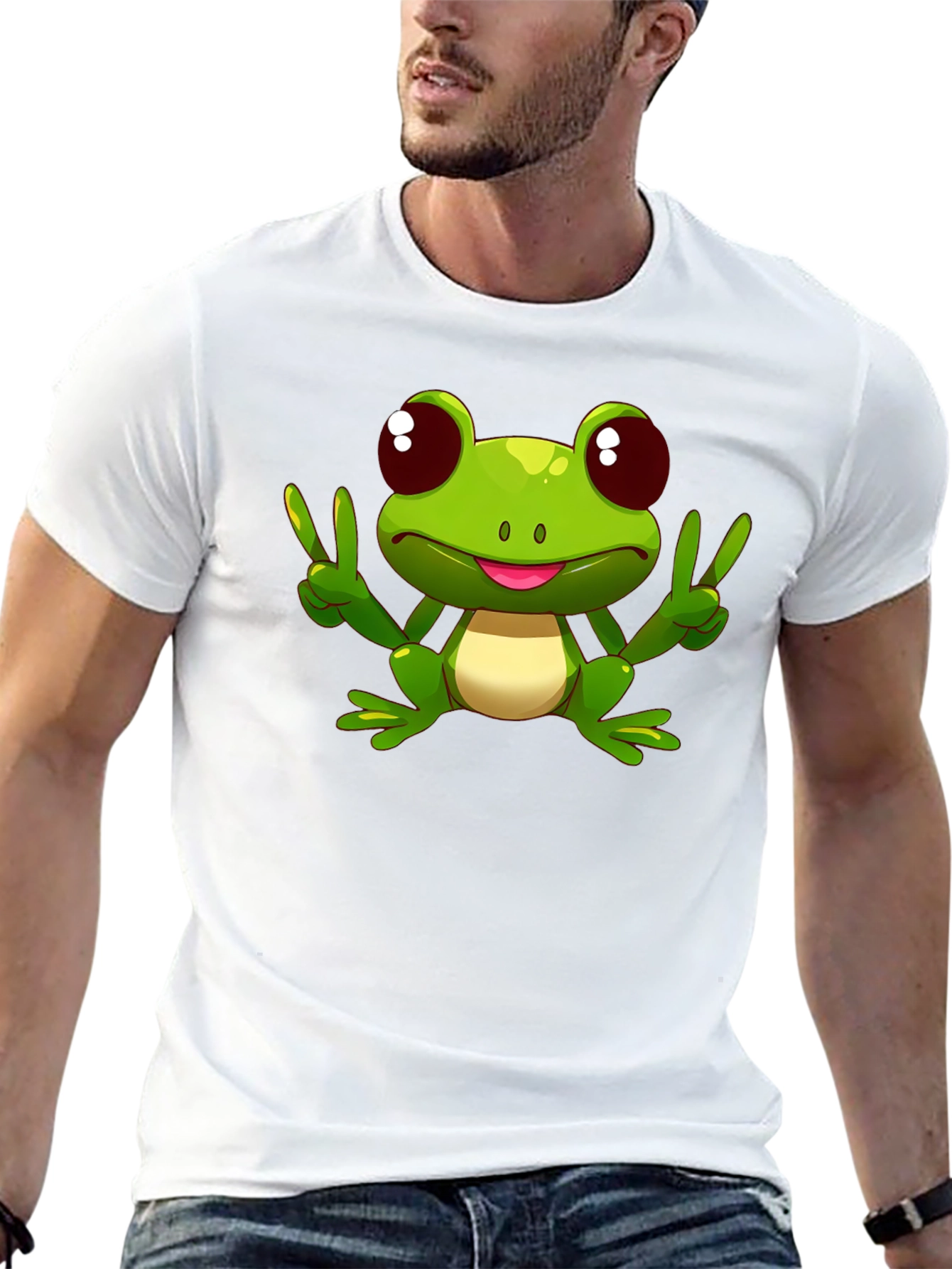 Funny Frog Peace Sign Black T-Shirt