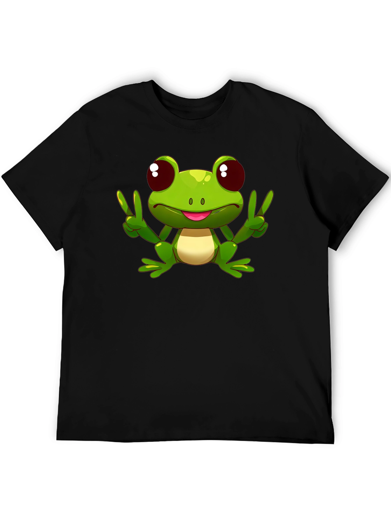 Funny Frog Peace Sign Black T-Shirt
