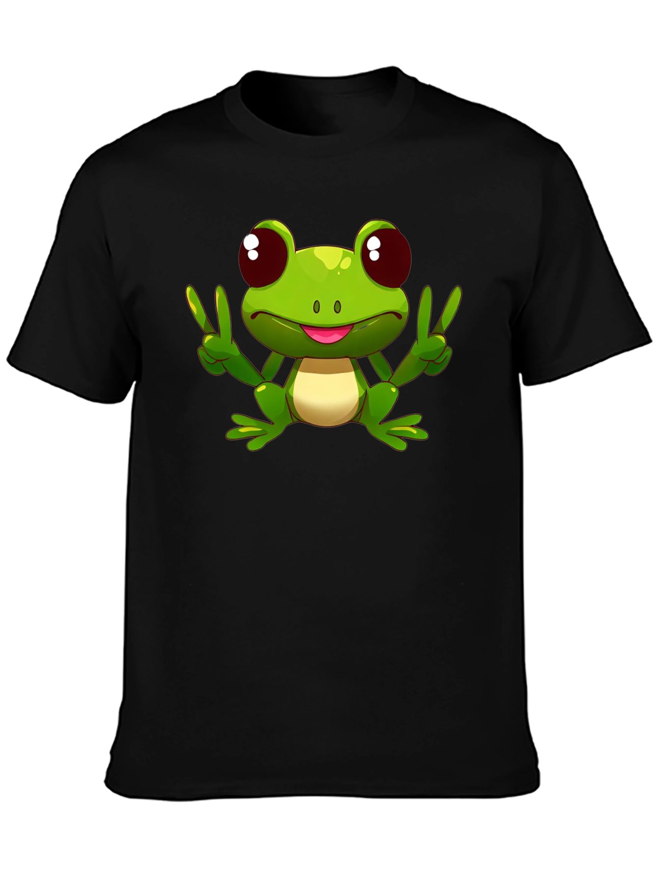 Funny Frog Peace Sign Black T-Shirt