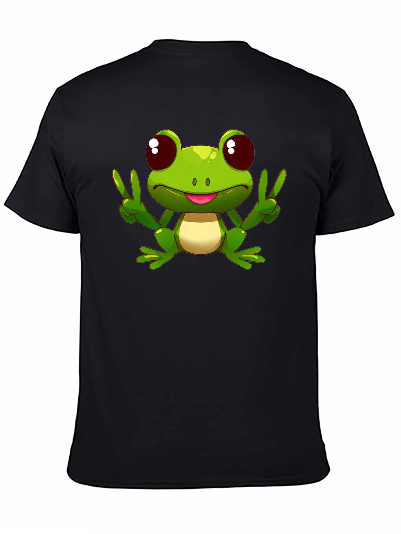 Funny Frog Peace Sign Black T-Shirt