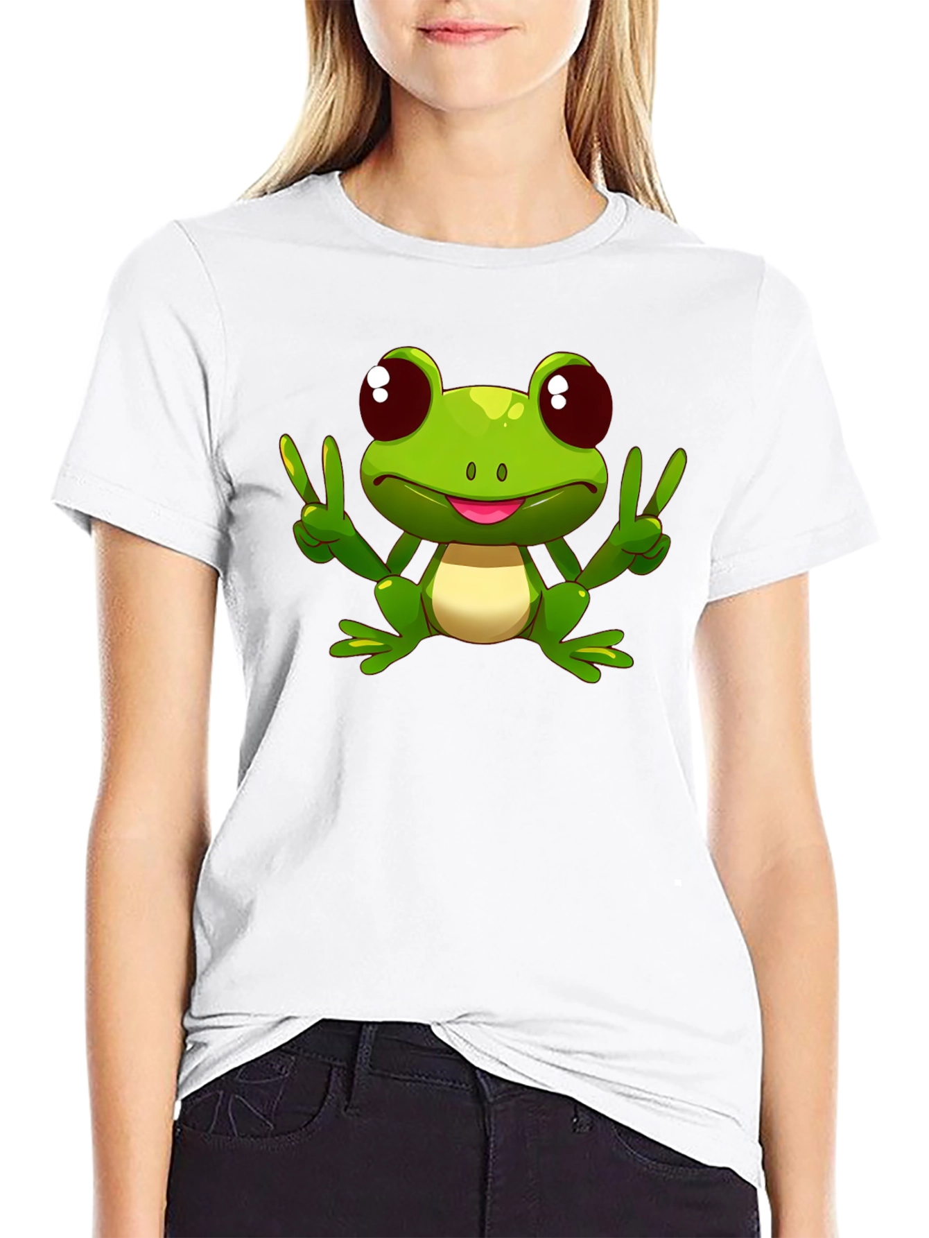 Funny Frog Peace Sign Black T-Shirt