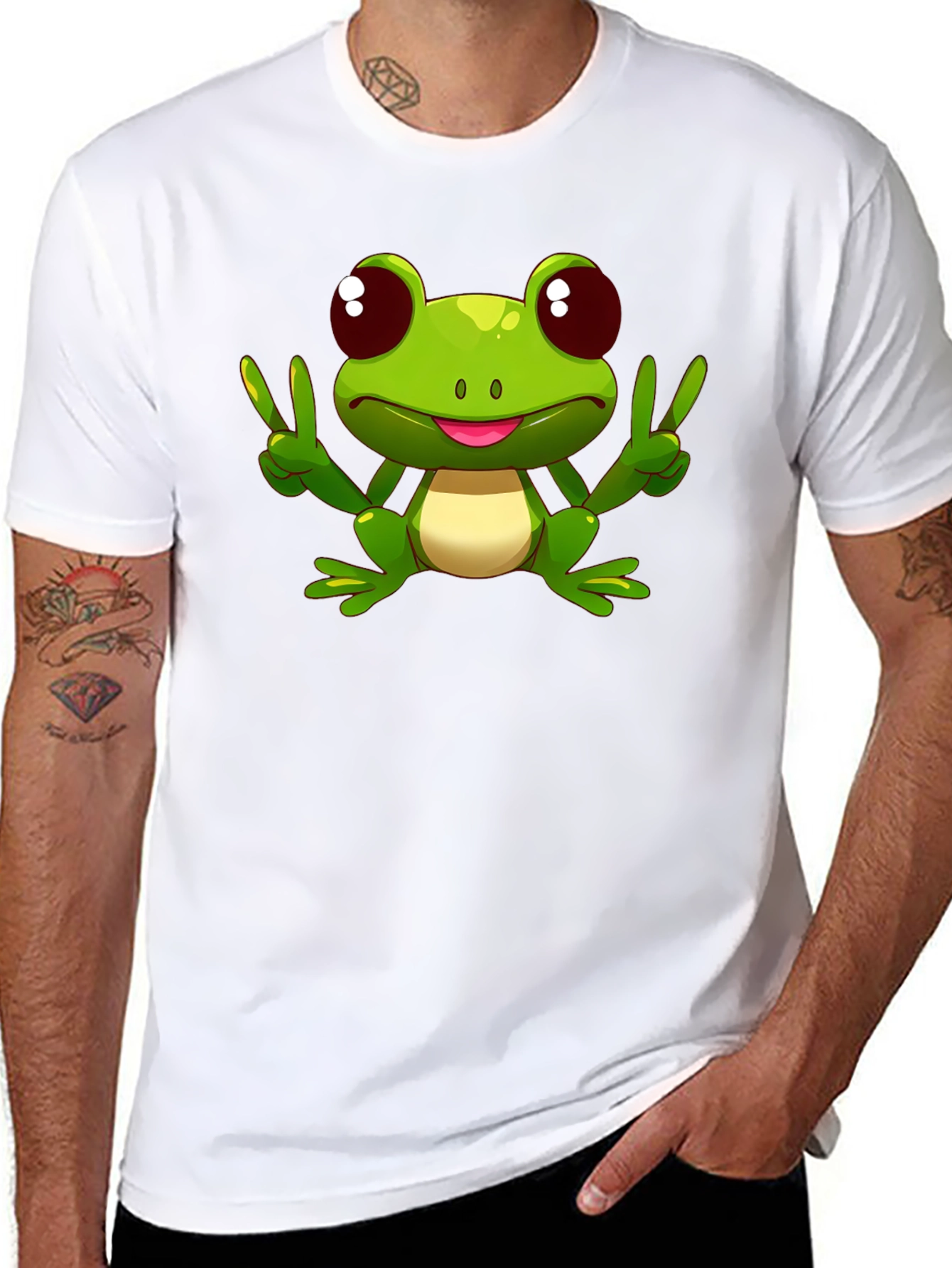 Funny Frog Peace Sign Black T-Shirt