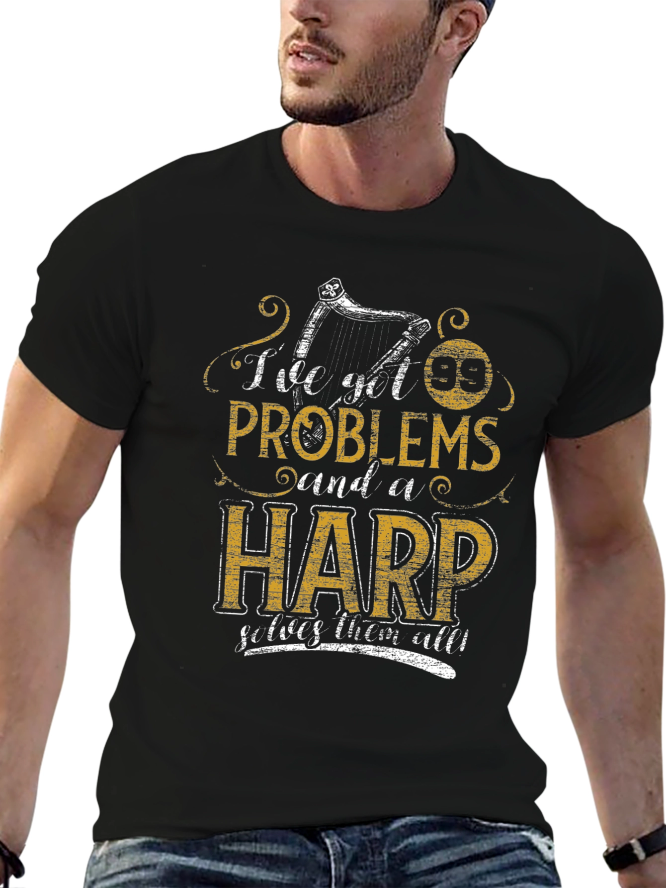 Problems and a Harp T-Shirt - Music Lover Tee