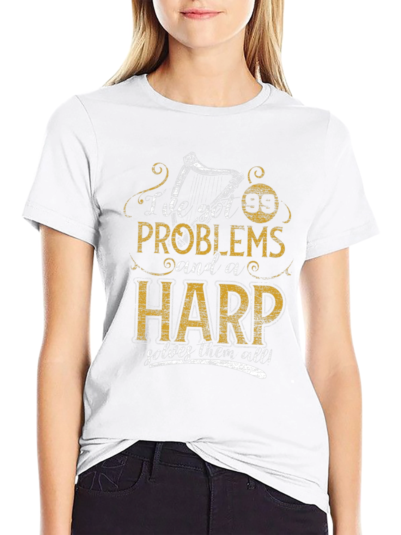 Problems and a Harp T-Shirt - Music Lover Tee