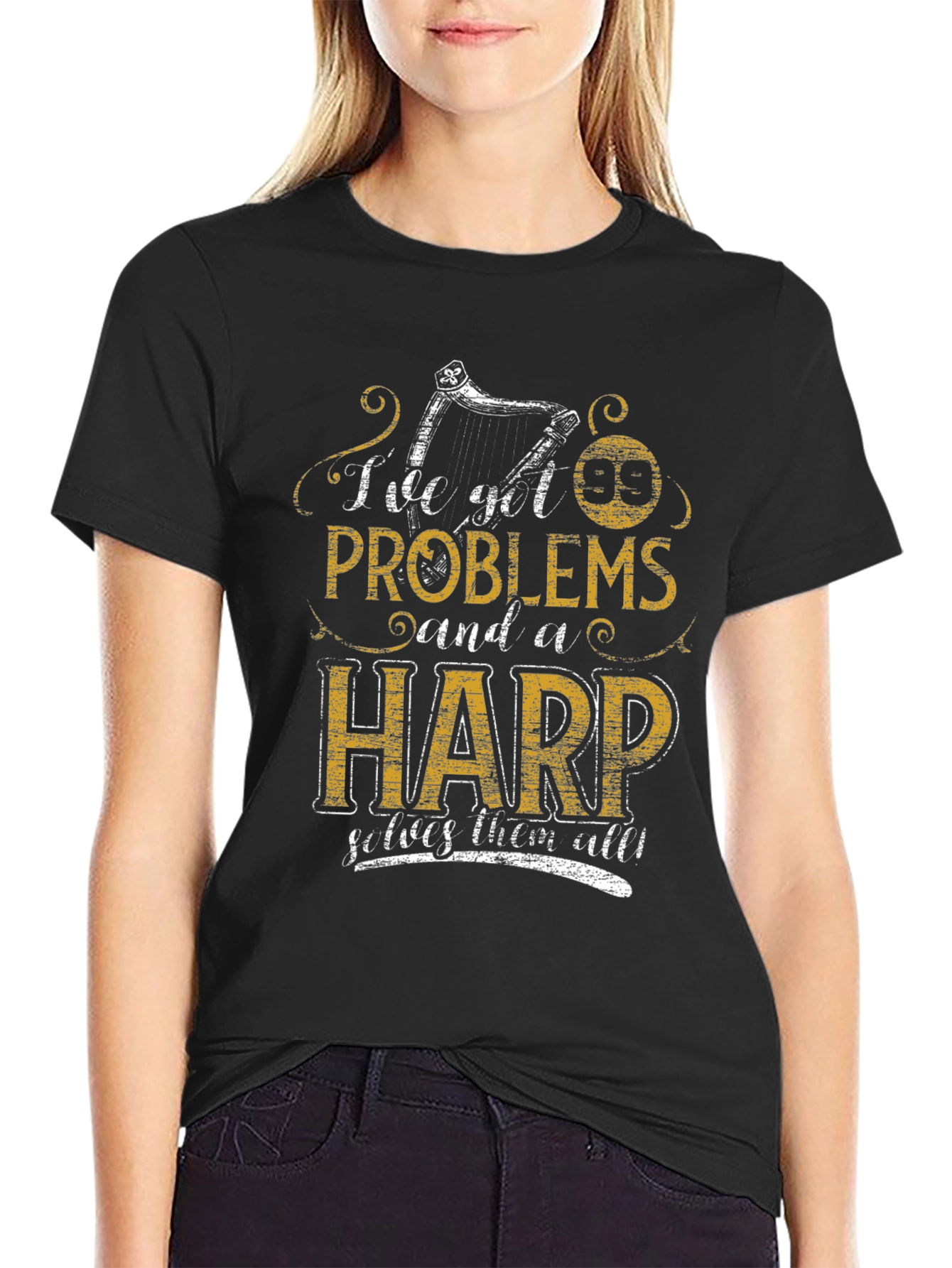 Problems and a Harp T-Shirt - Music Lover Tee