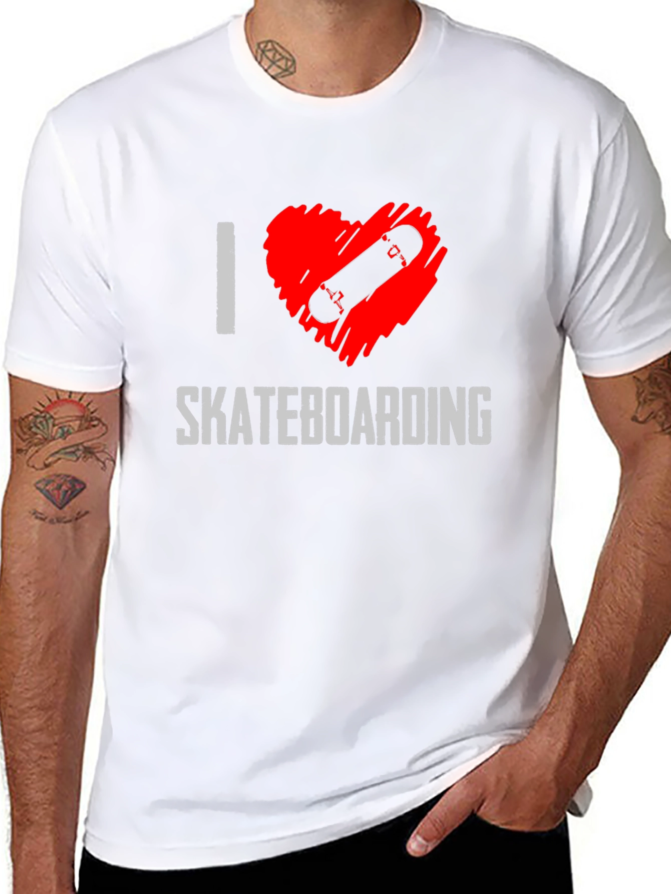 I Heart Skateboarding Graphic Tee - Black Cotton T-Shirt