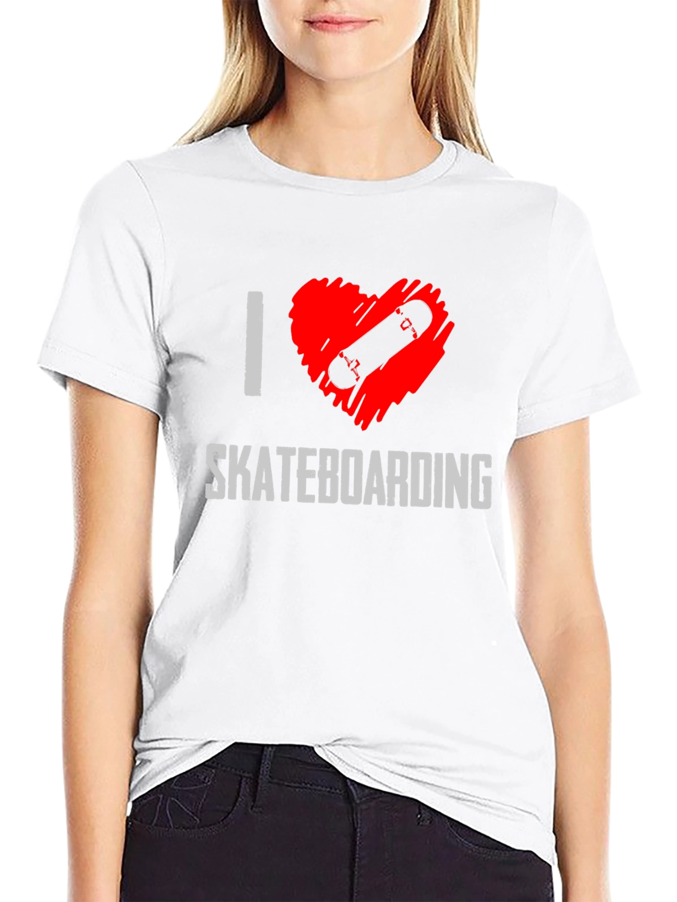 I Heart Skateboarding Graphic Tee - Black Cotton T-Shirt