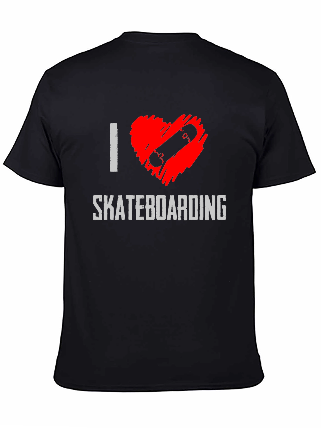 I Heart Skateboarding Graphic Tee - Black Cotton T-Shirt