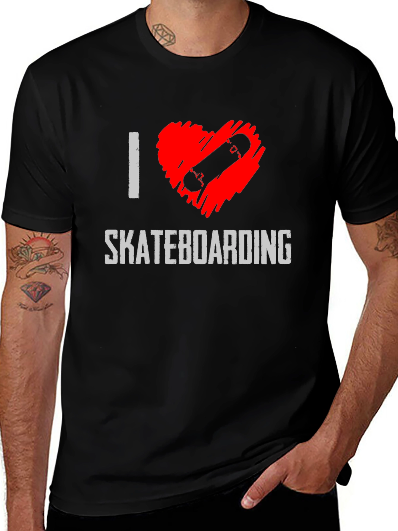 I Heart Skateboarding Graphic Tee - Black Cotton T-Shirt