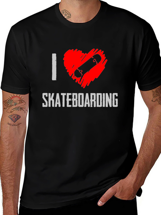 I Heart Skateboarding Graphic Tee - Black Cotton T-Shirt