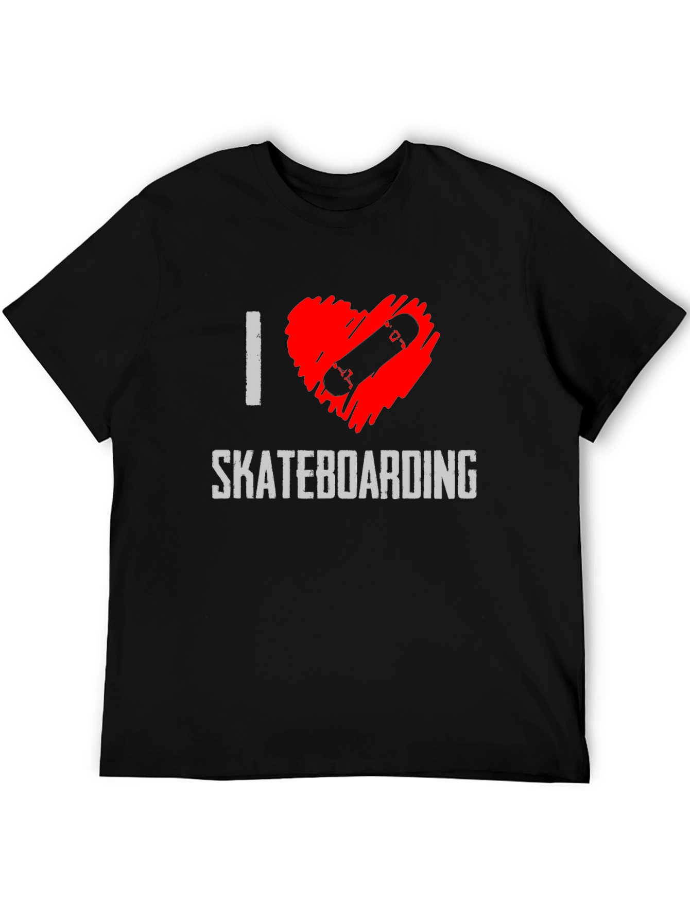 I Heart Skateboarding Graphic Tee - Black Cotton T-Shirt