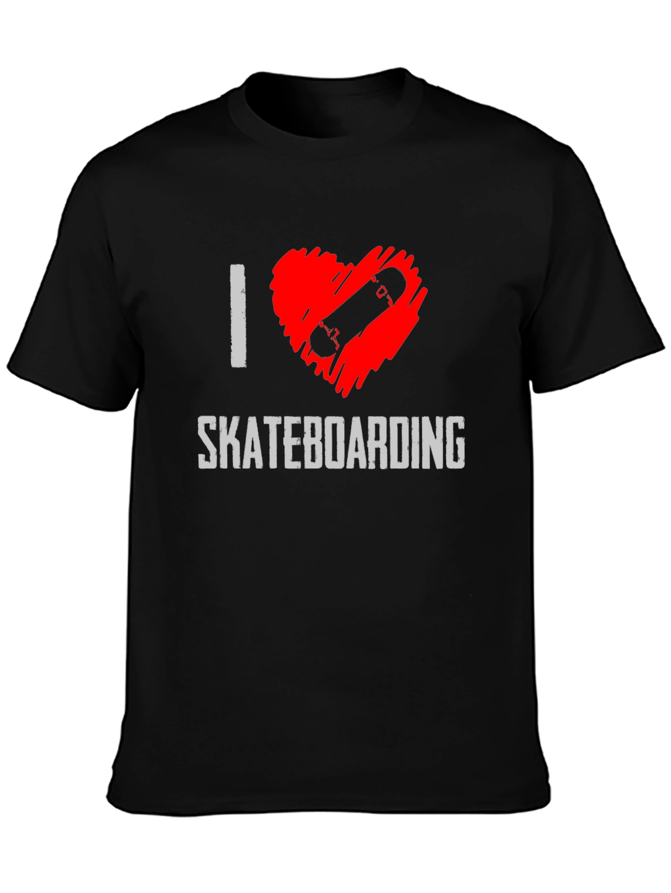 I Heart Skateboarding Graphic Tee - Black Cotton T-Shirt