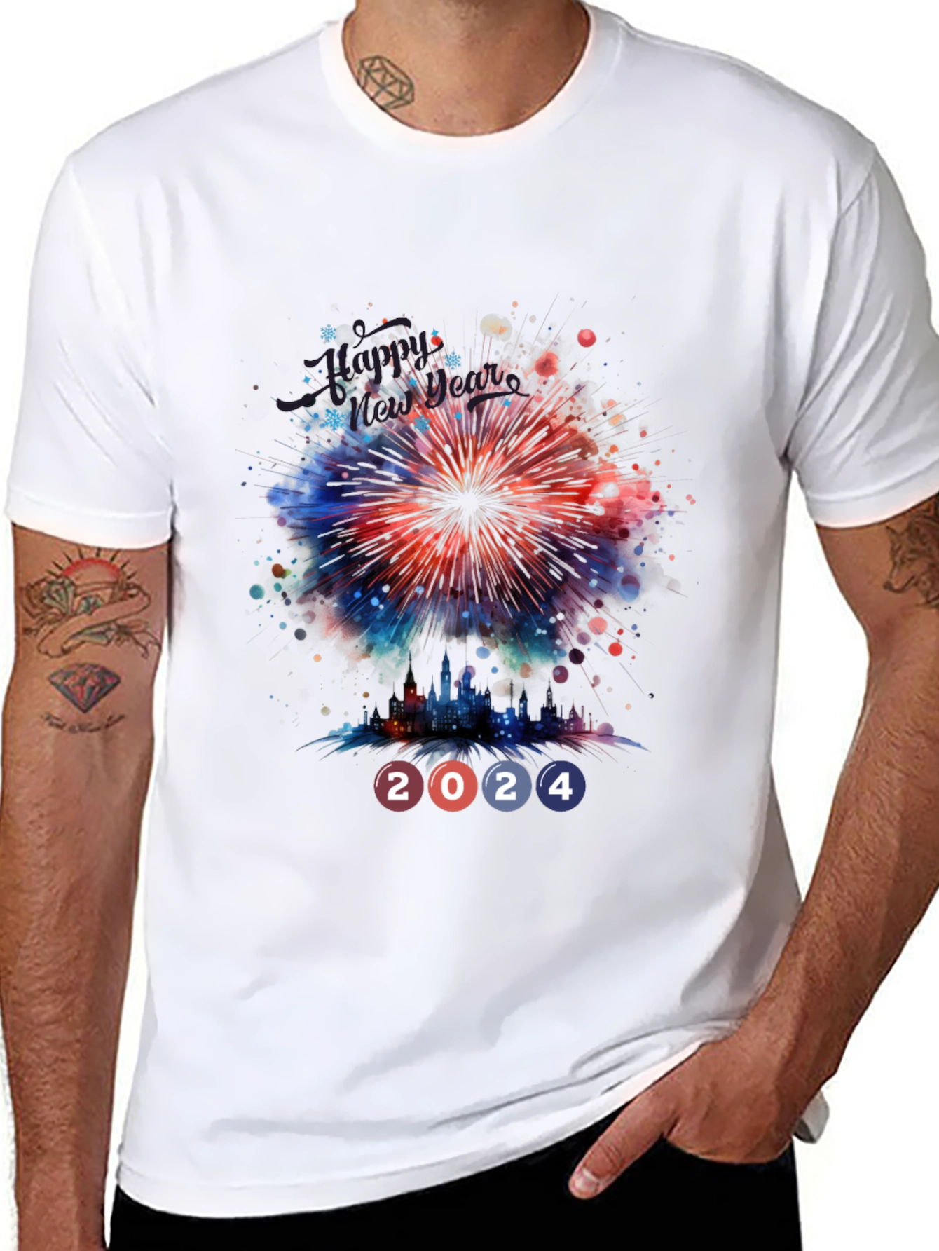 New Year 2024 Fireworks Graphic T-Shirt