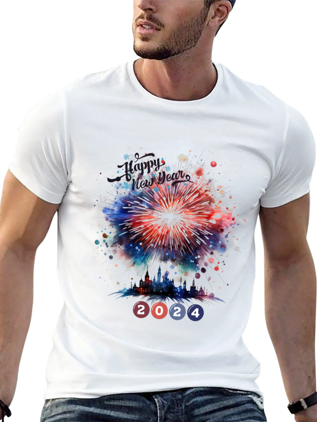 New Year 2024 Fireworks Graphic T-Shirt