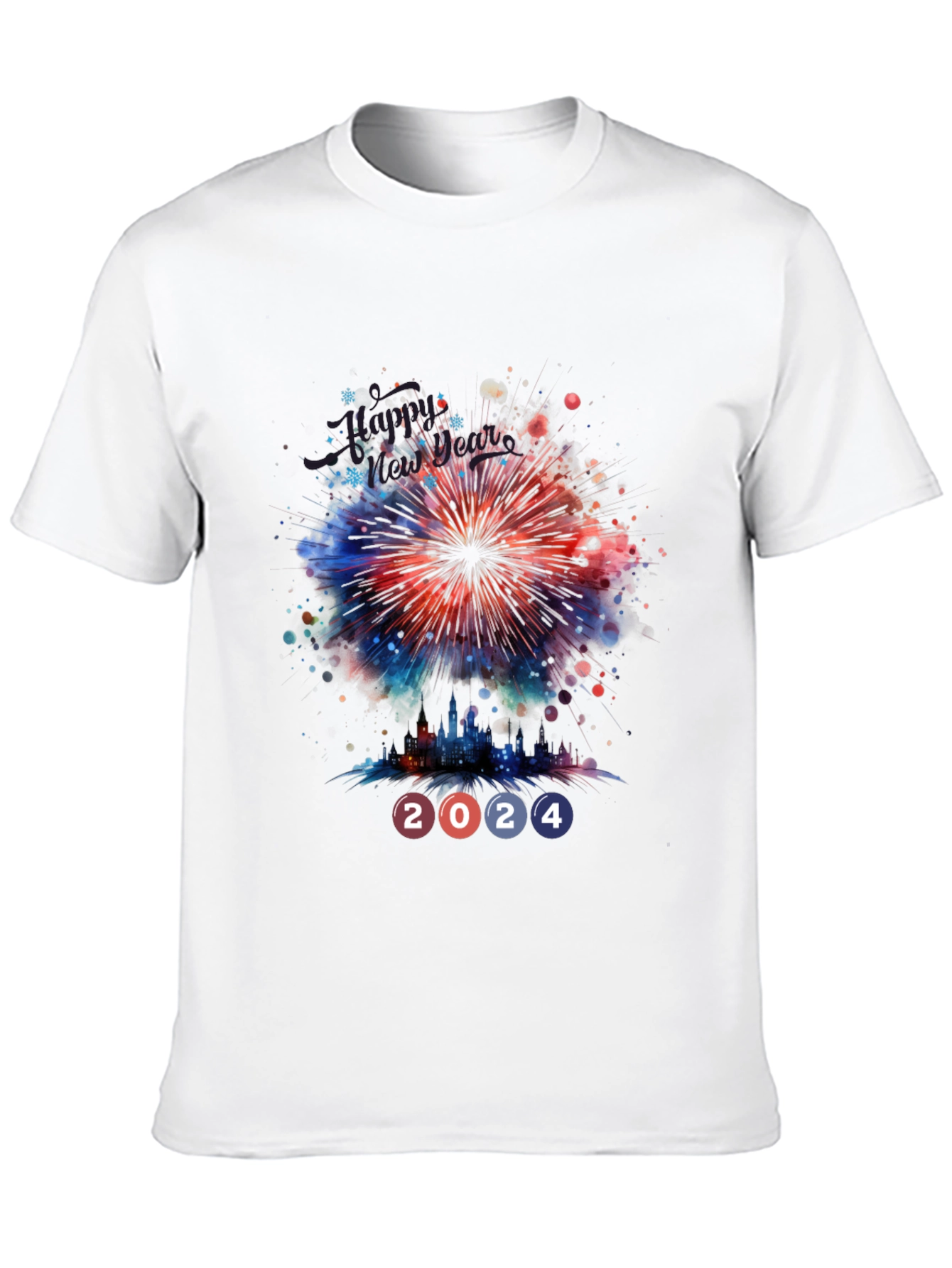 New Year 2024 Fireworks Graphic T-Shirt