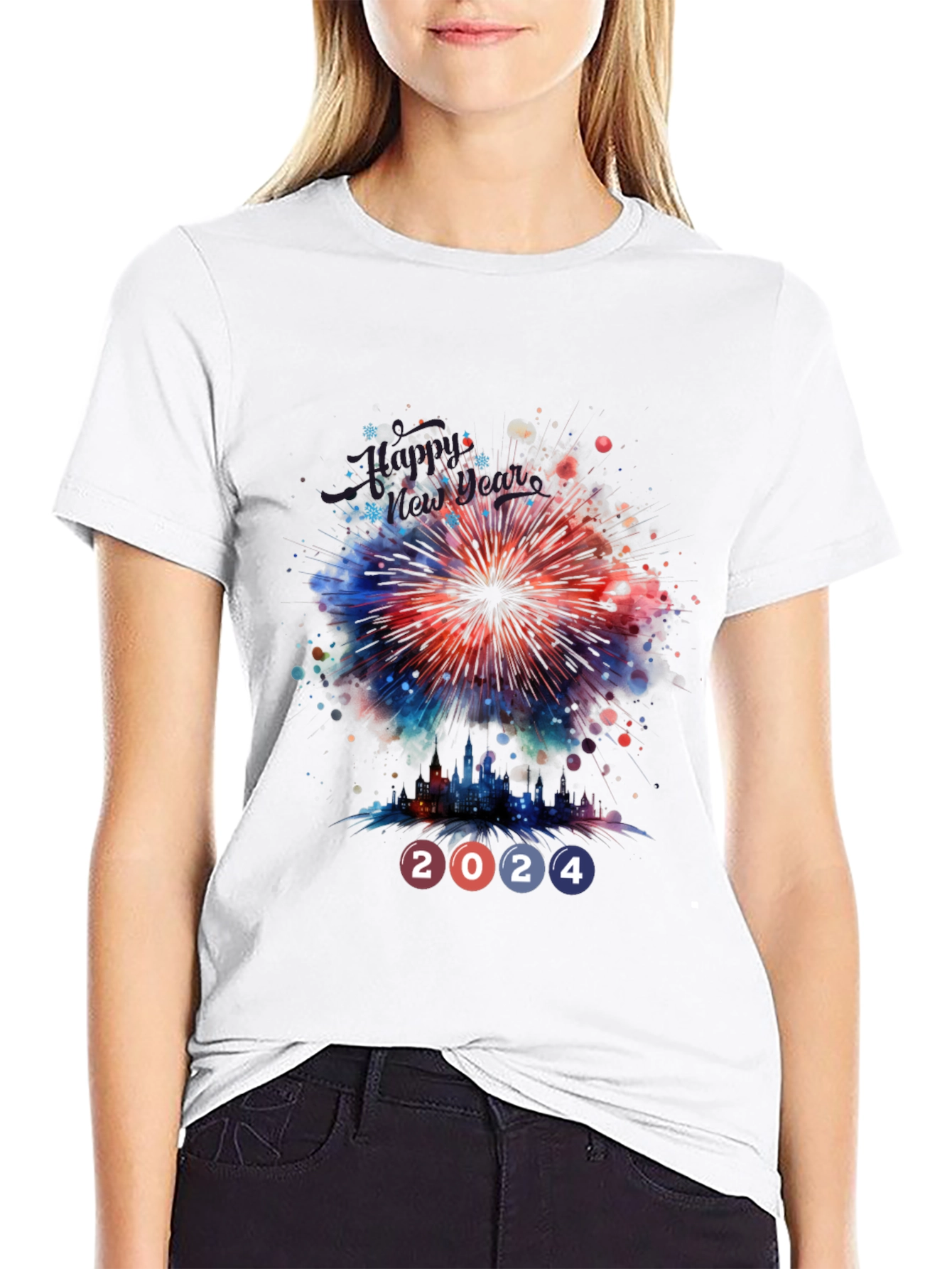 New Year 2024 Fireworks Graphic T-Shirt