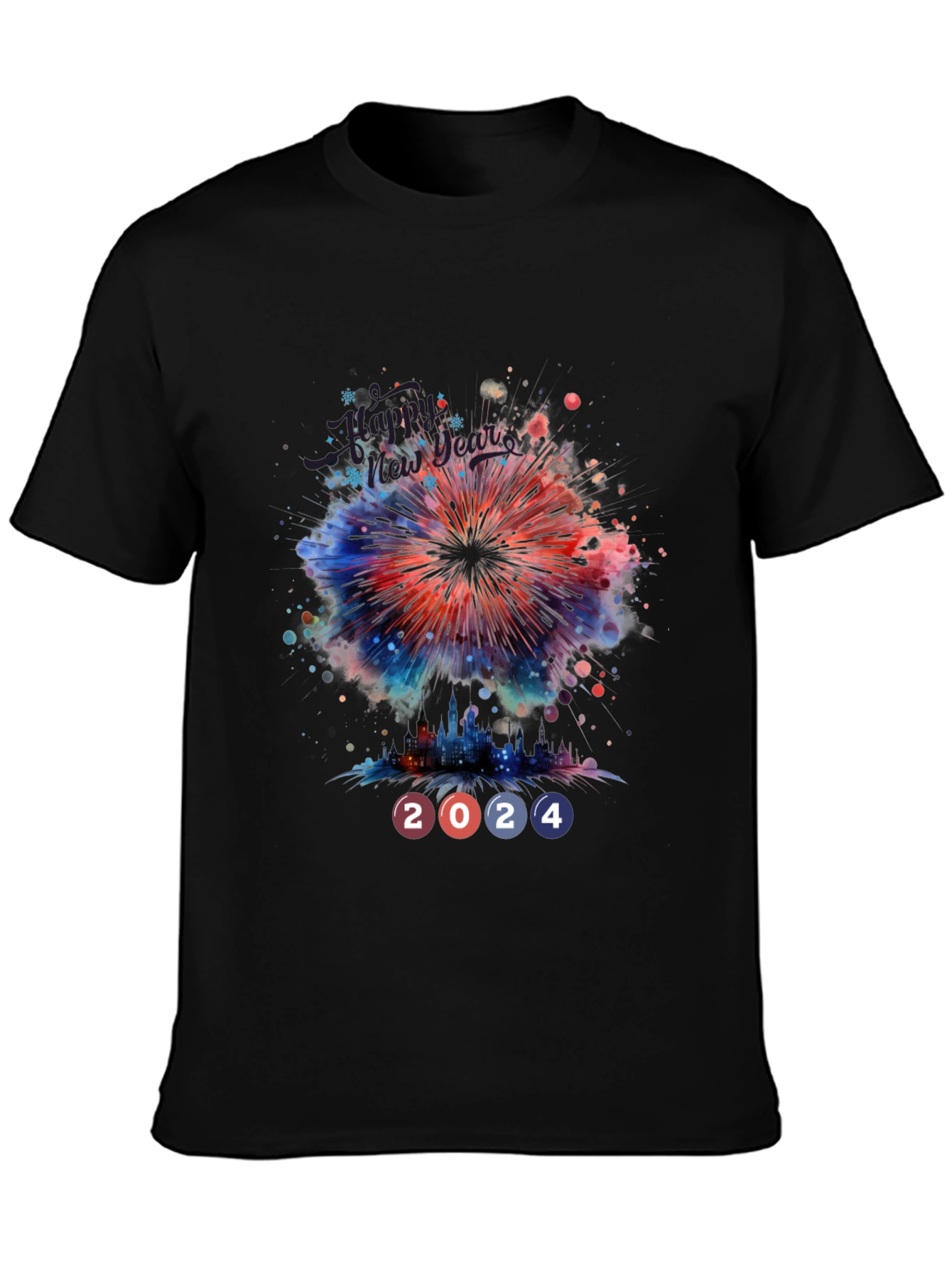 New Year 2024 Fireworks Graphic T-Shirt