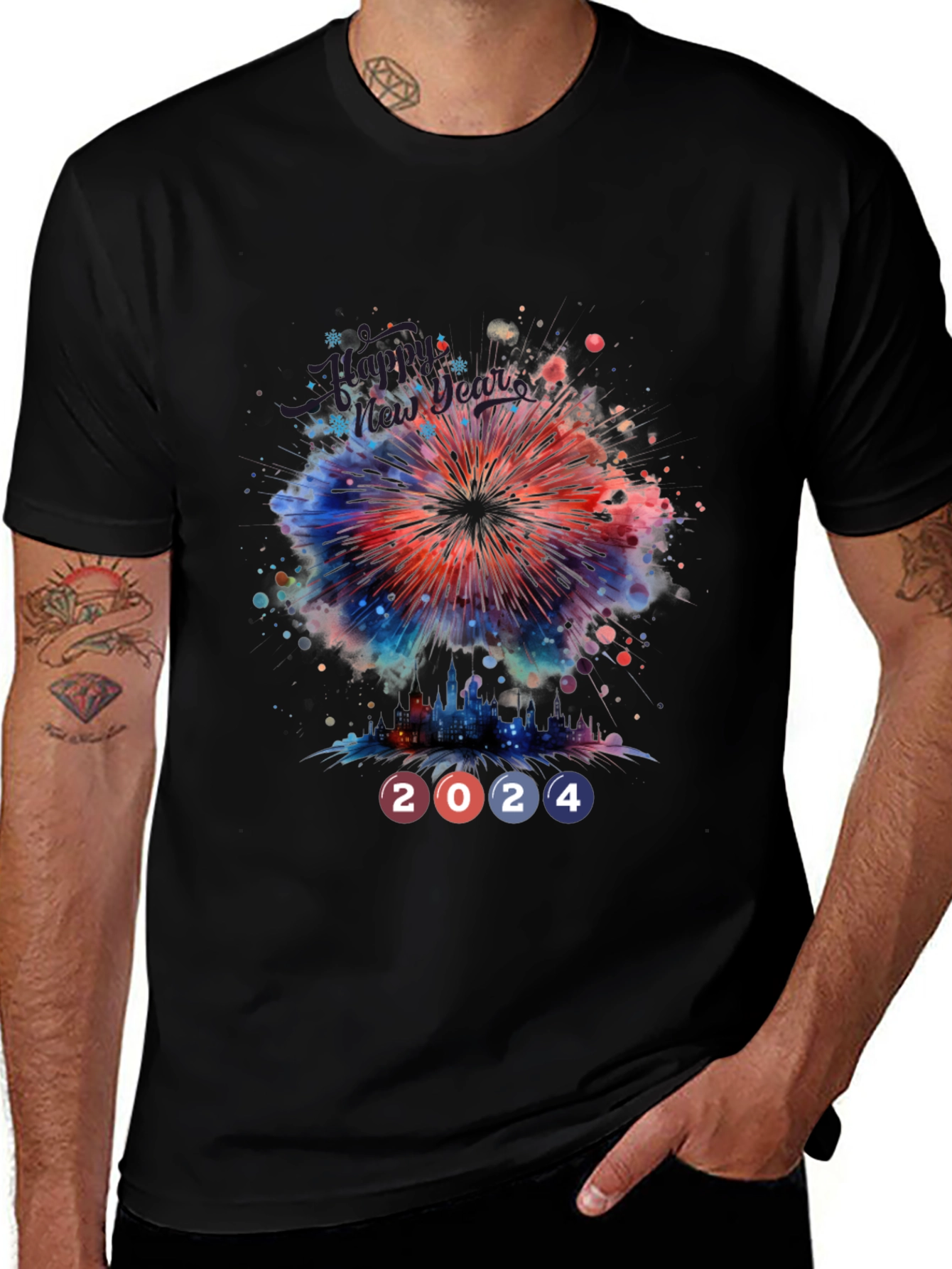 New Year 2024 Fireworks Graphic T-Shirt