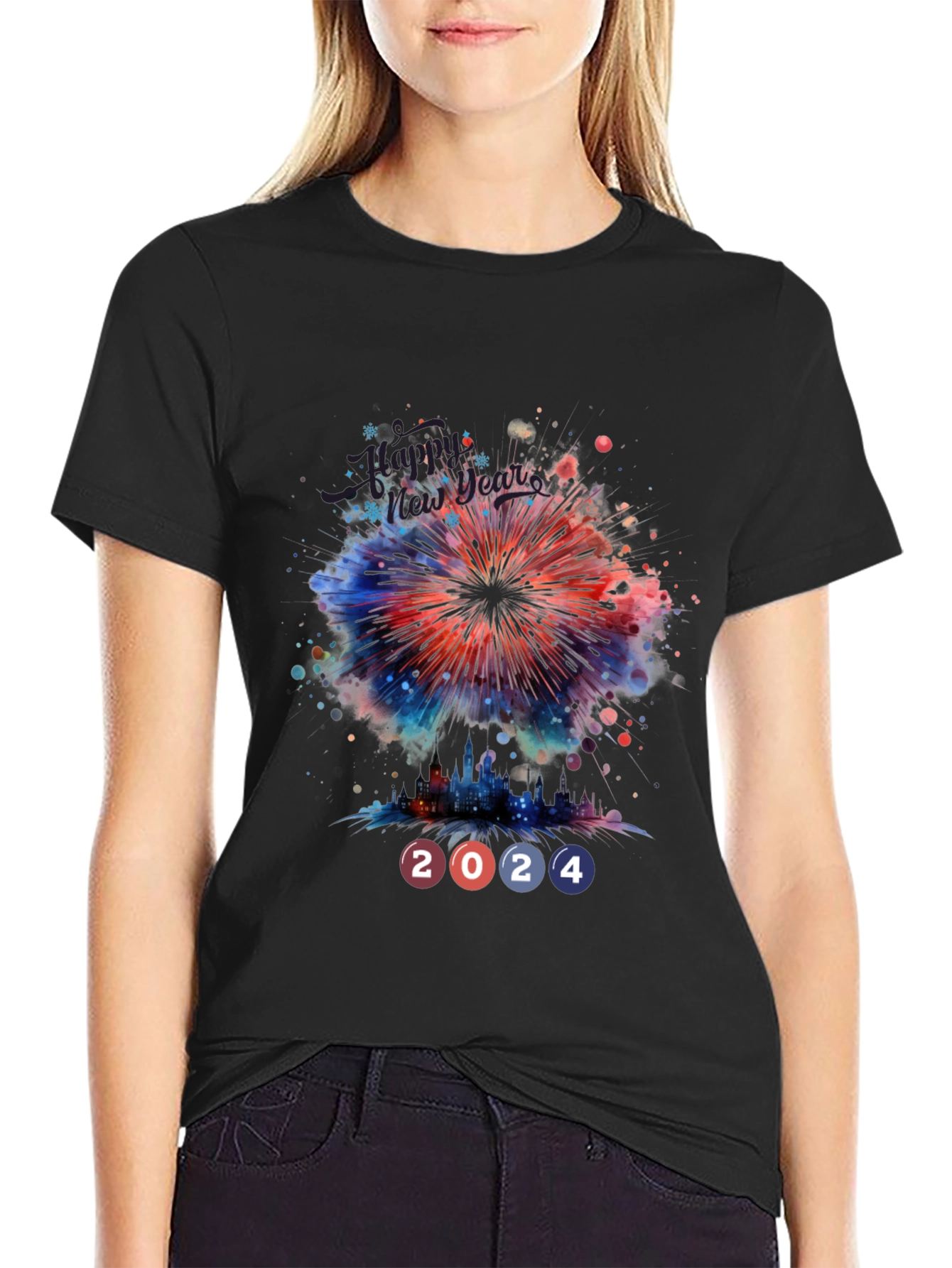 New Year 2024 Fireworks Graphic T-Shirt