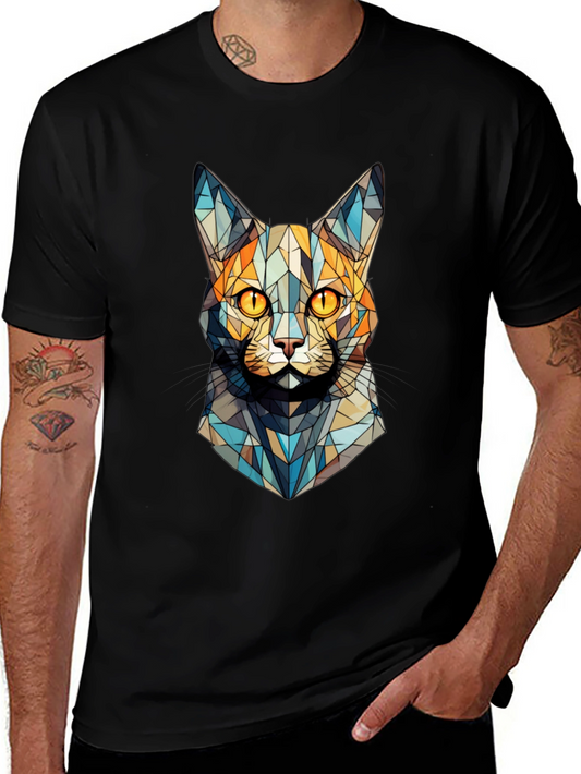 Geometric Cat Face T-Shirt - Abstract Design