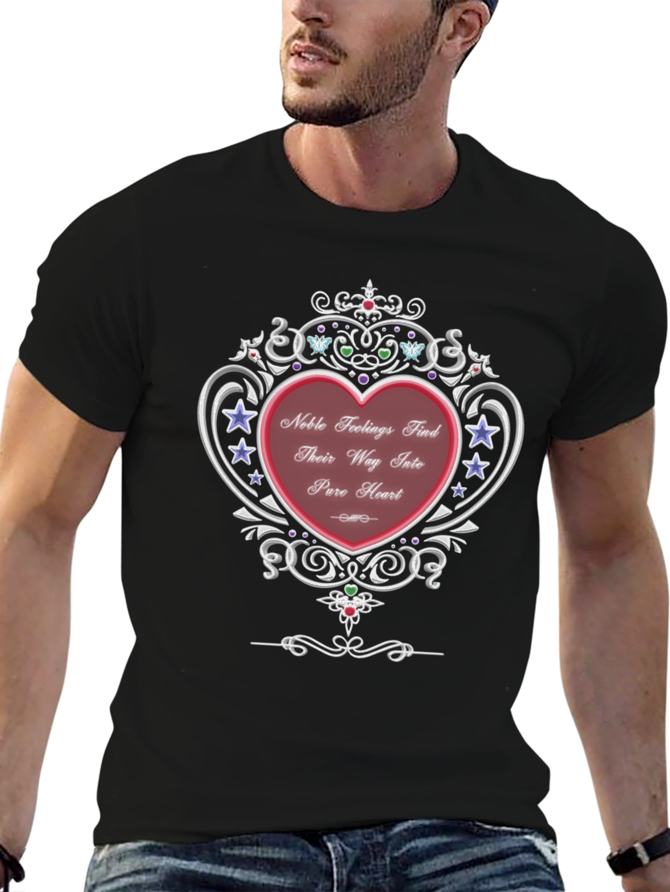 Noble Feelings Heart Graphic Tee - Premium Black Shirt