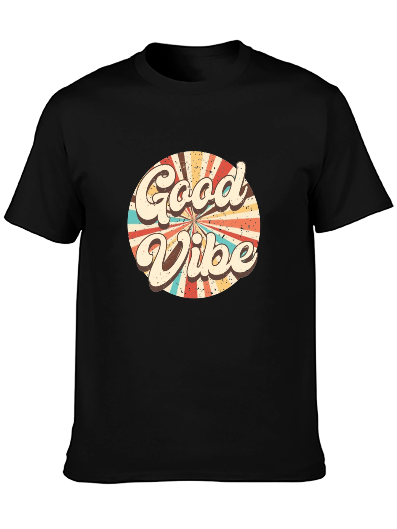 Retro Good Vibes Graphic Tee - Black Cotton T-Shirt