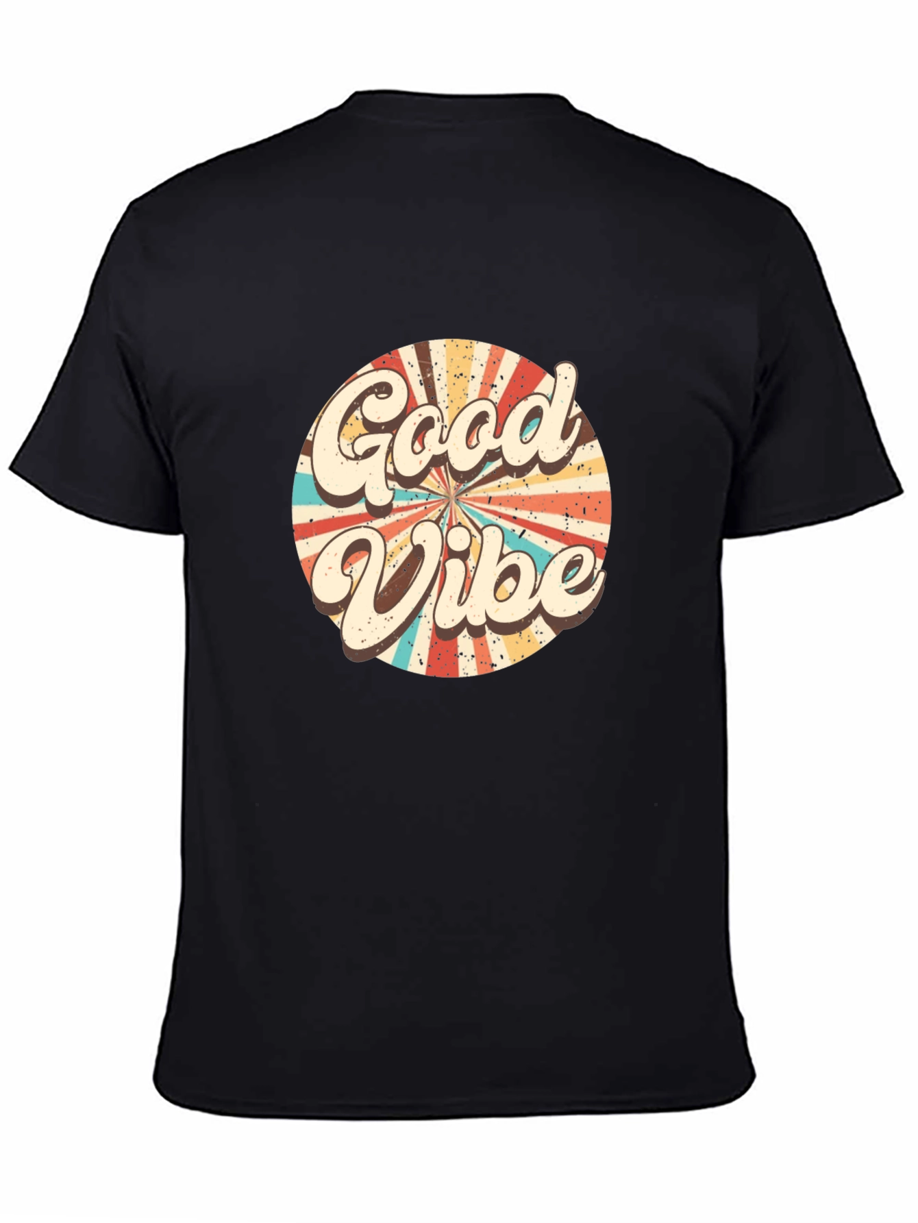 Retro Good Vibes Graphic Tee - Black Cotton T-Shirt