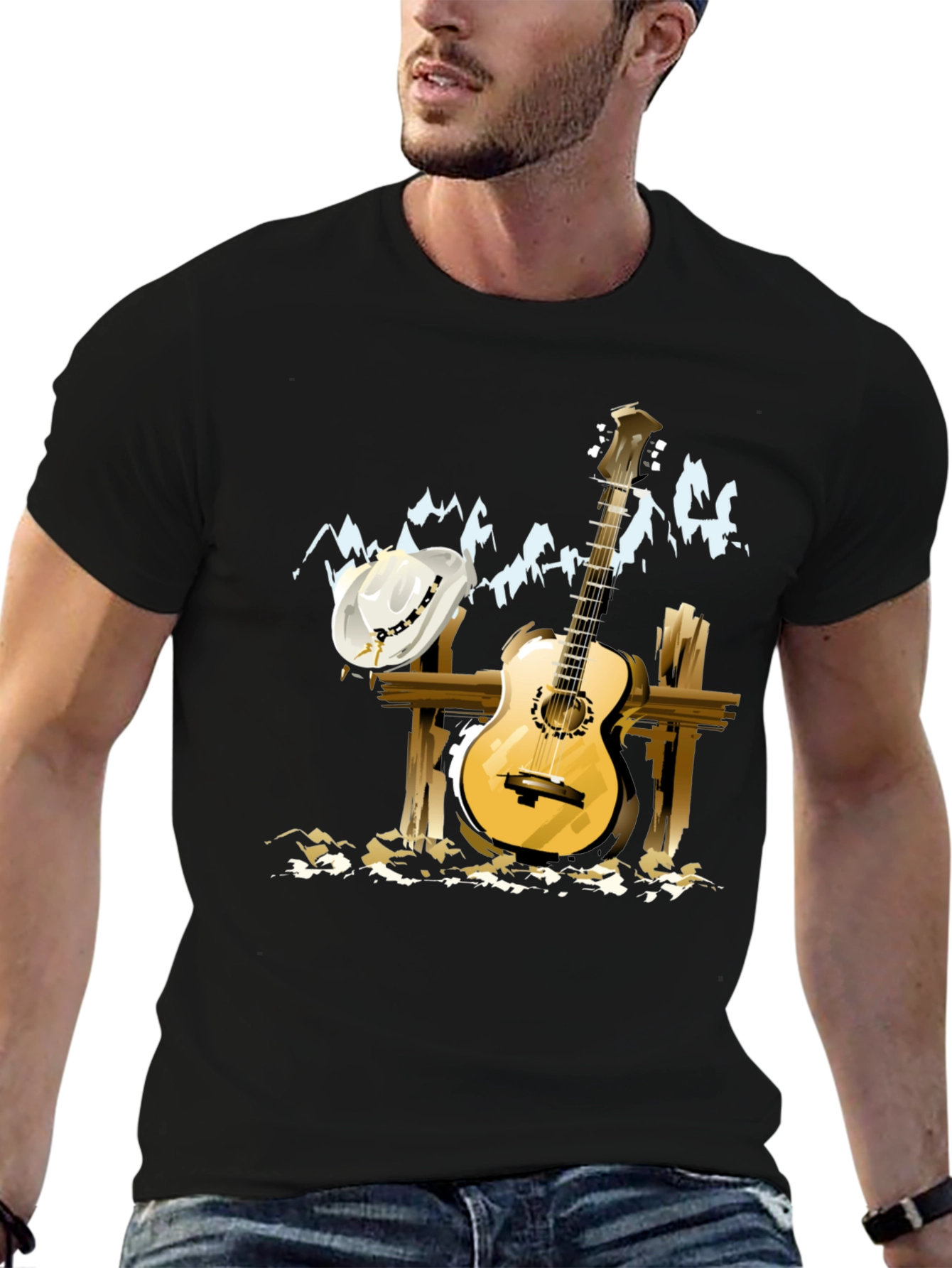 Guitar & Cowboy Hat Tee - Country Music Style