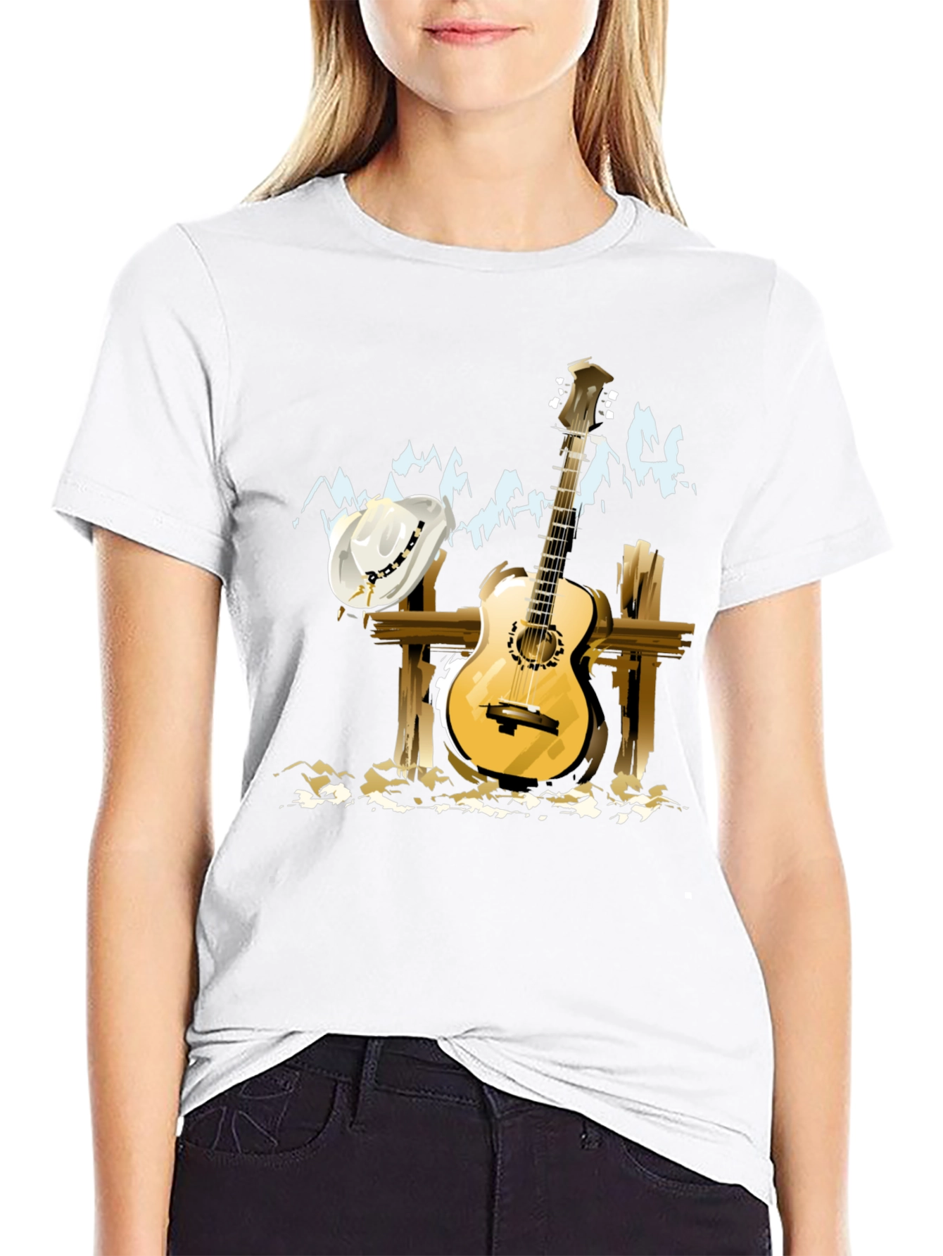 Guitar & Cowboy Hat Tee - Country Music Style