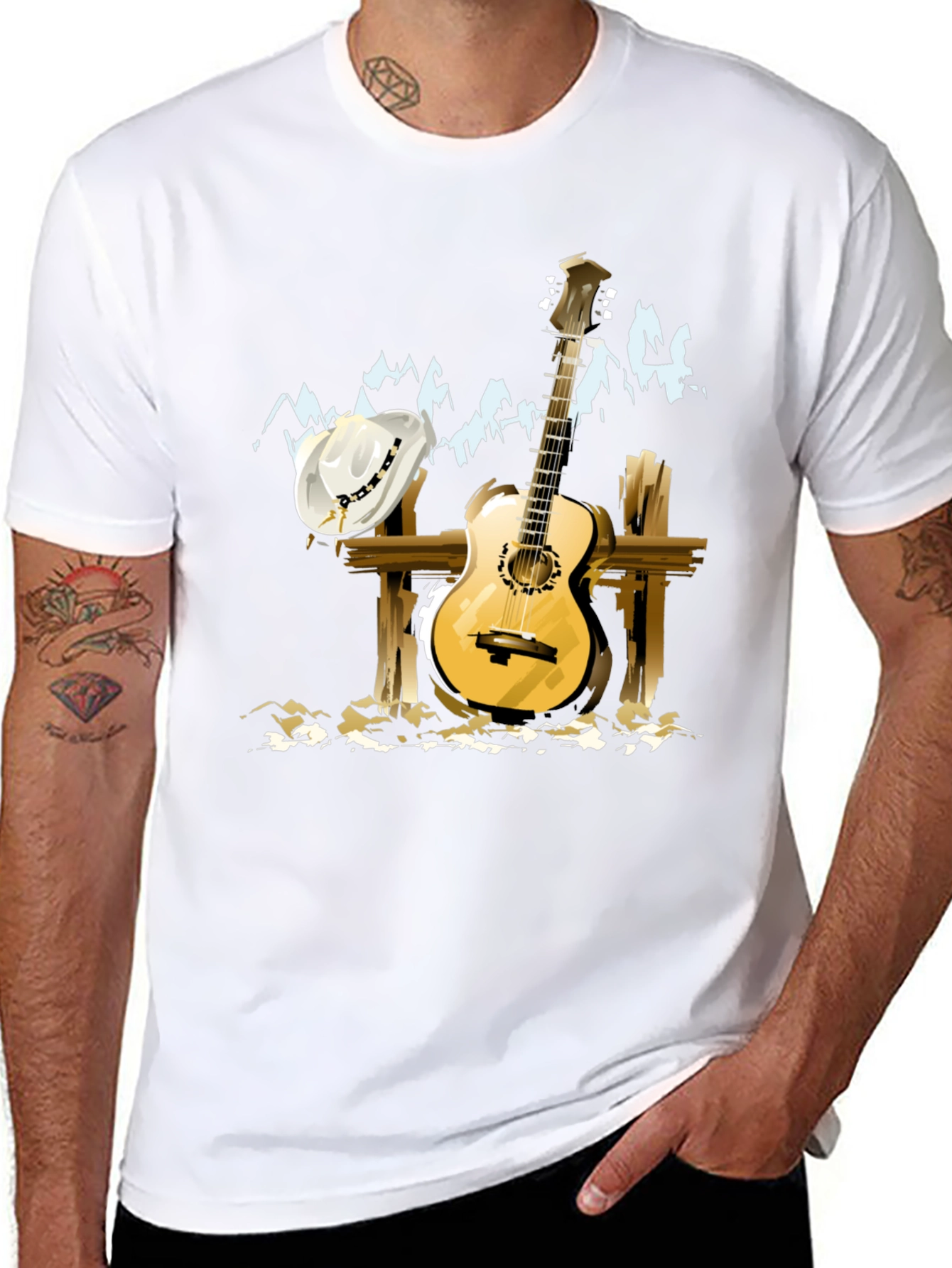 Guitar & Cowboy Hat Tee - Country Music Style