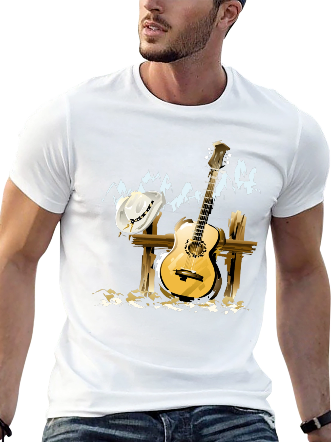 Guitar & Cowboy Hat Tee - Country Music Style
