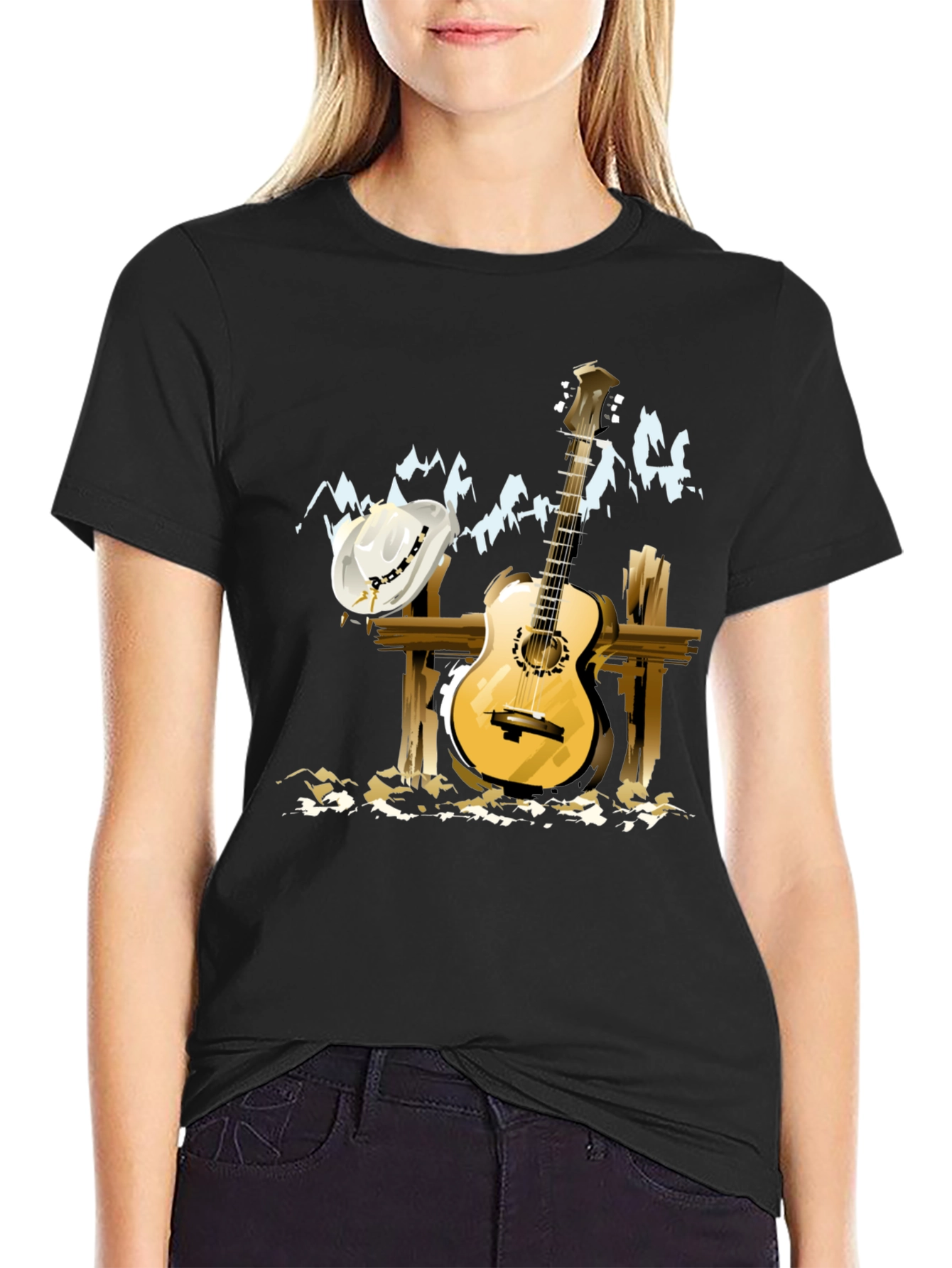 Guitar & Cowboy Hat Tee - Country Music Style