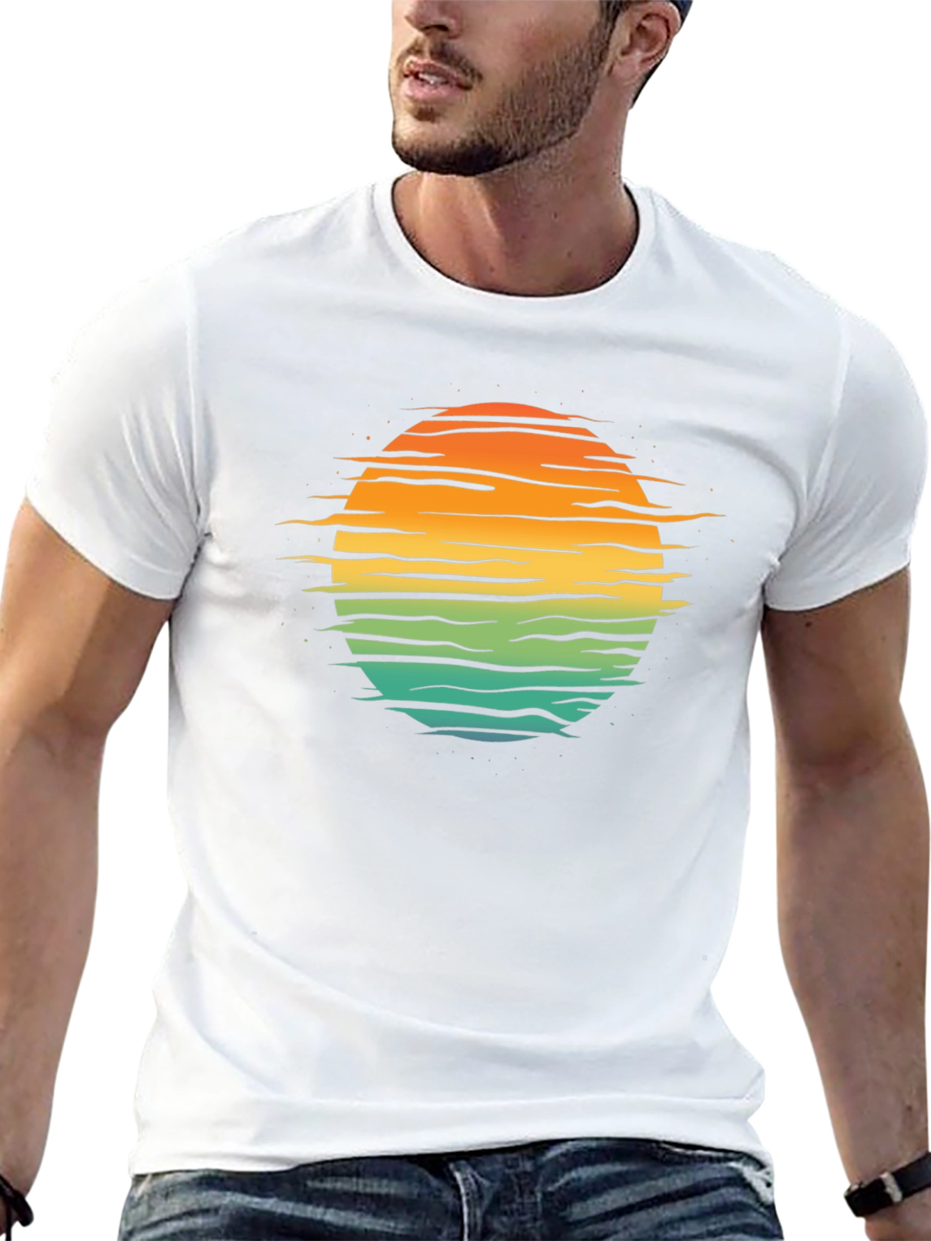 Retro Sunset Horizon T-Shirt - Black