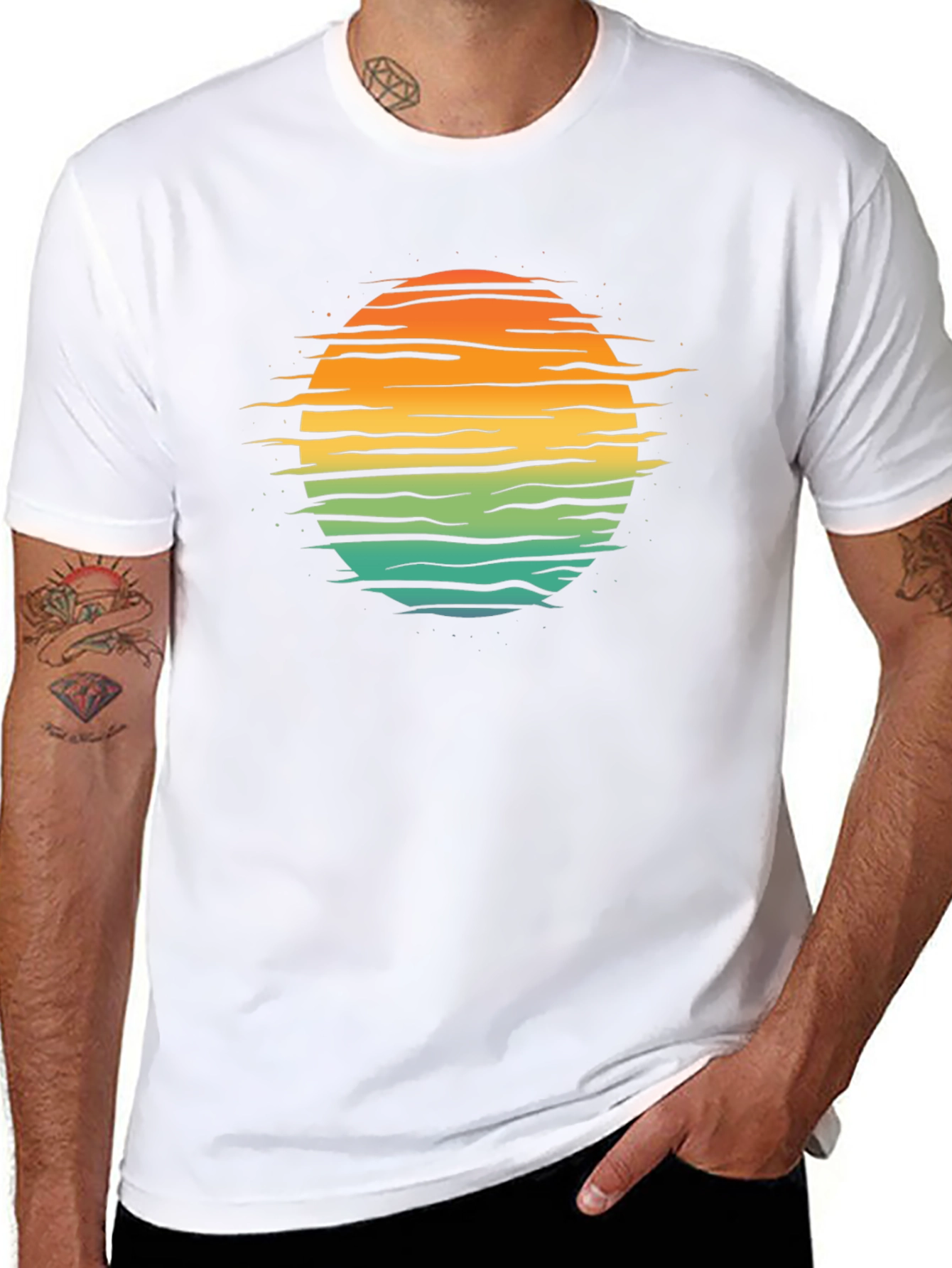 Retro Sunset Horizon T-Shirt - Black