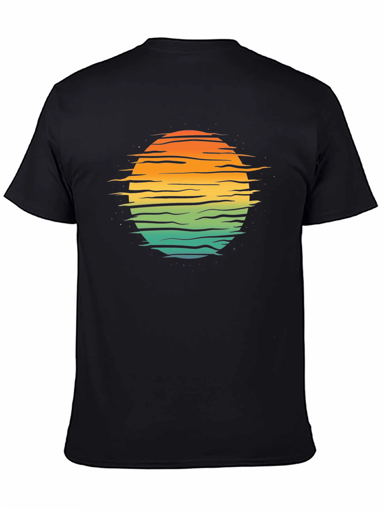 Retro Sunset Horizon T-Shirt - Black