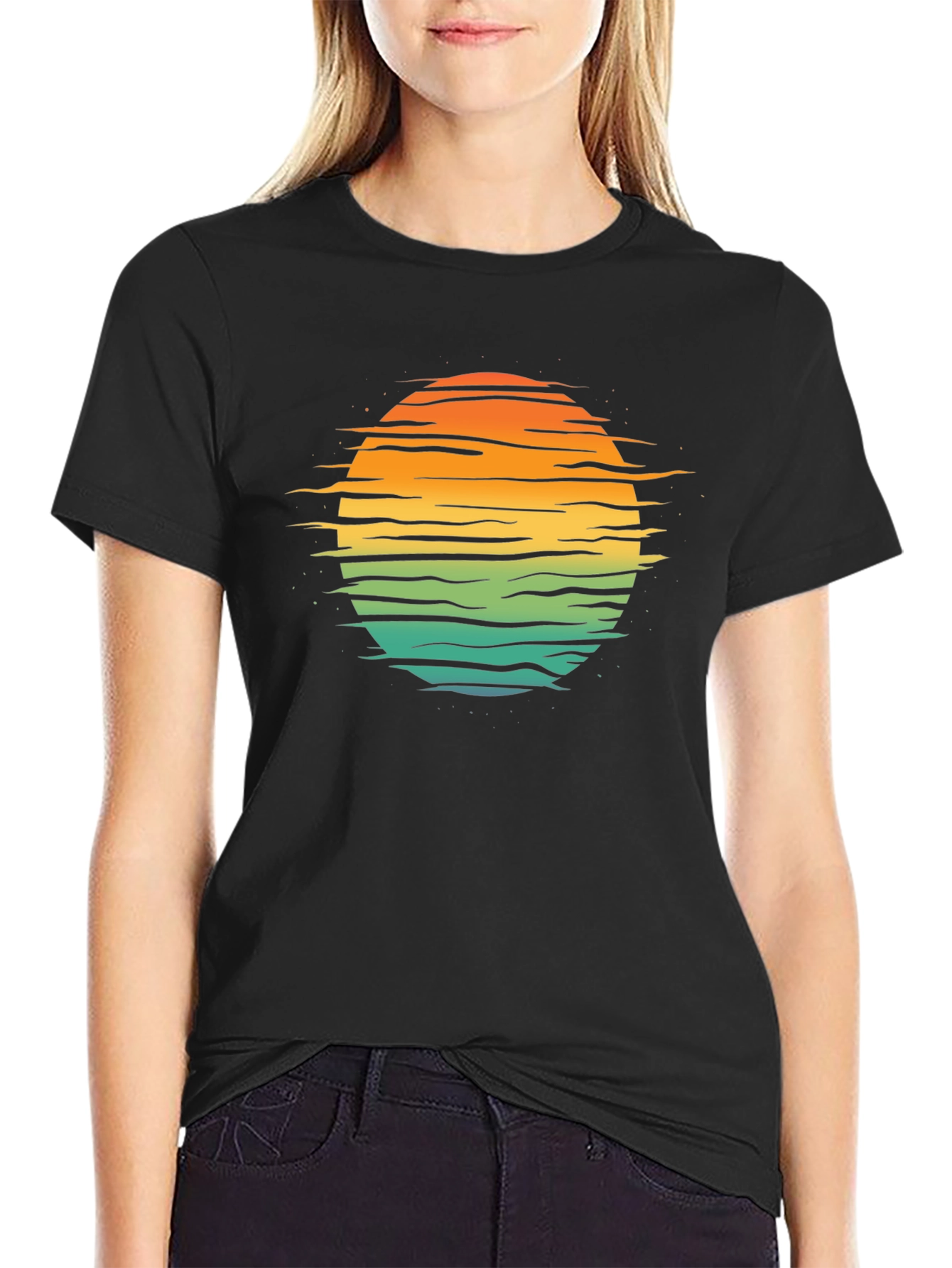Retro Sunset Horizon T-Shirt - Black