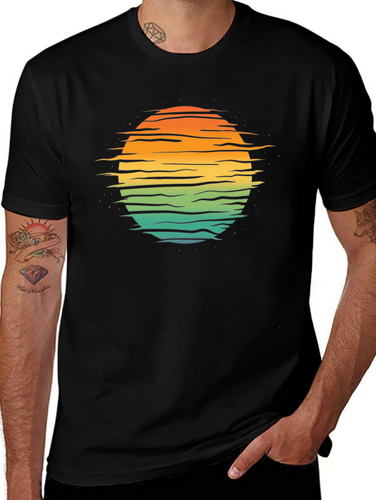 Retro Sunset Horizon T-Shirt - Black