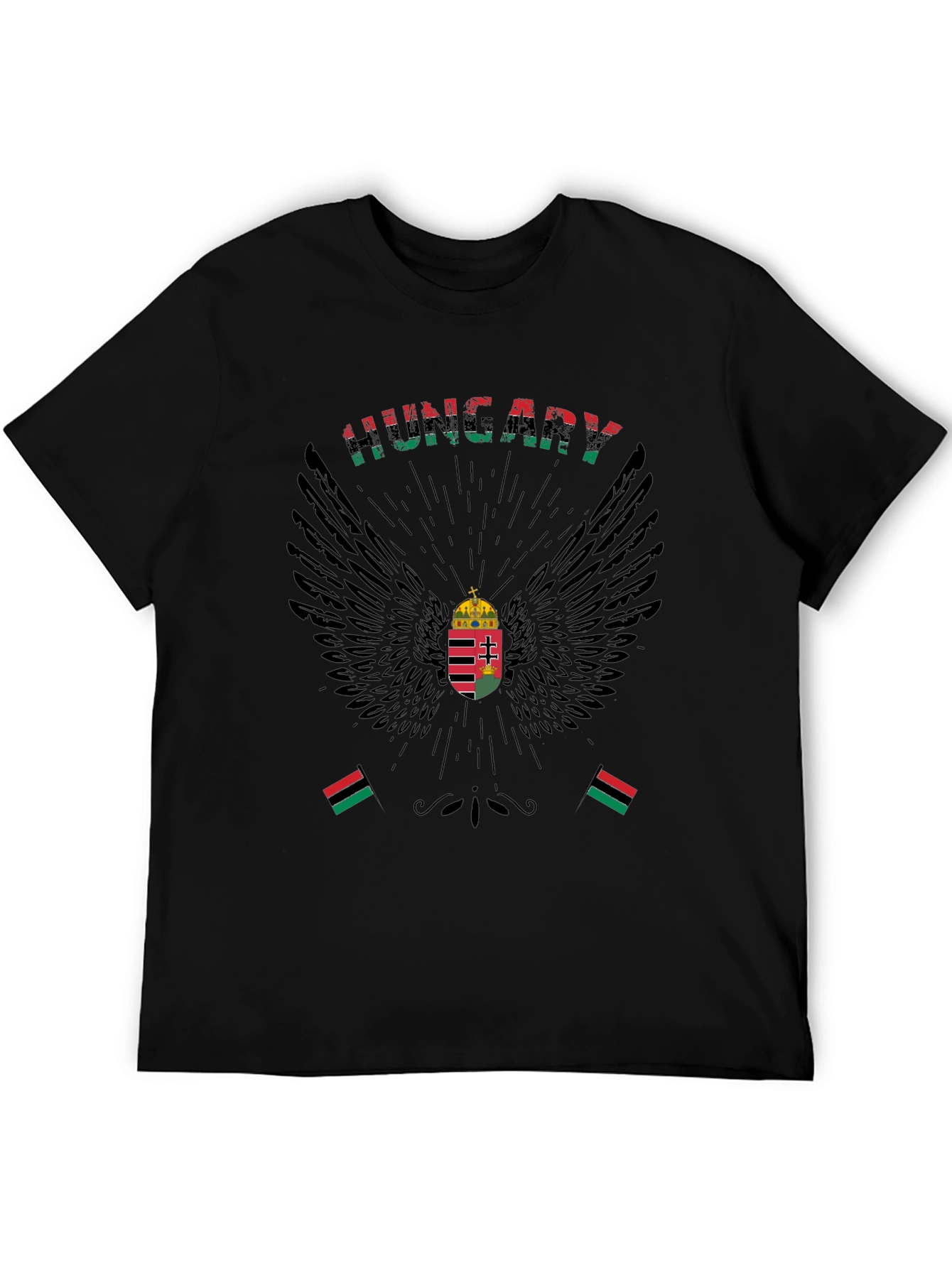Hungary Flag Eagle T-Shirt - Mens Black Tee