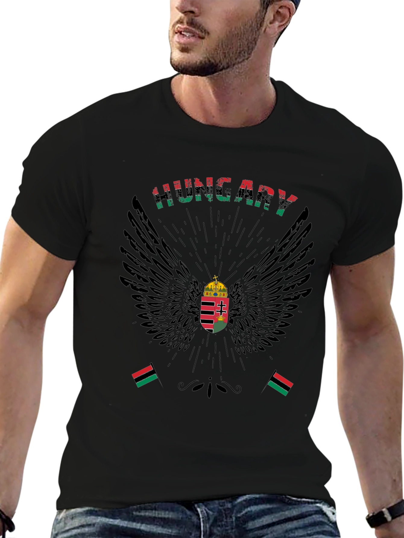 Hungary Flag Eagle T-Shirt - Mens Black Tee