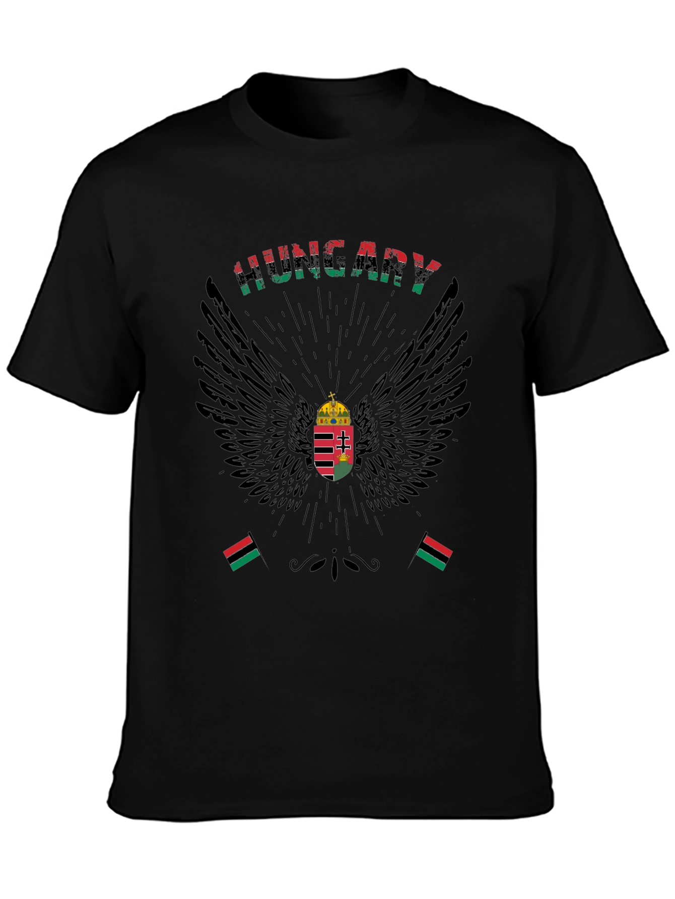 Hungary Flag Eagle T-Shirt - Mens Black Tee