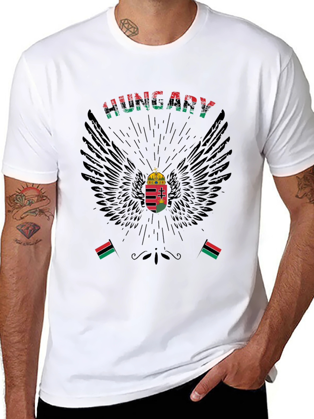 Hungary Flag Eagle T-Shirt - Mens Black Tee