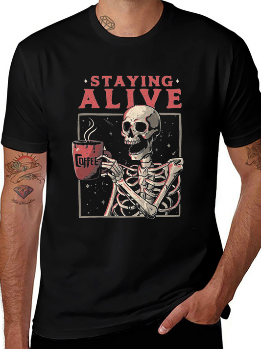 Staying Alive Skeleton Coffee Graphic Tee