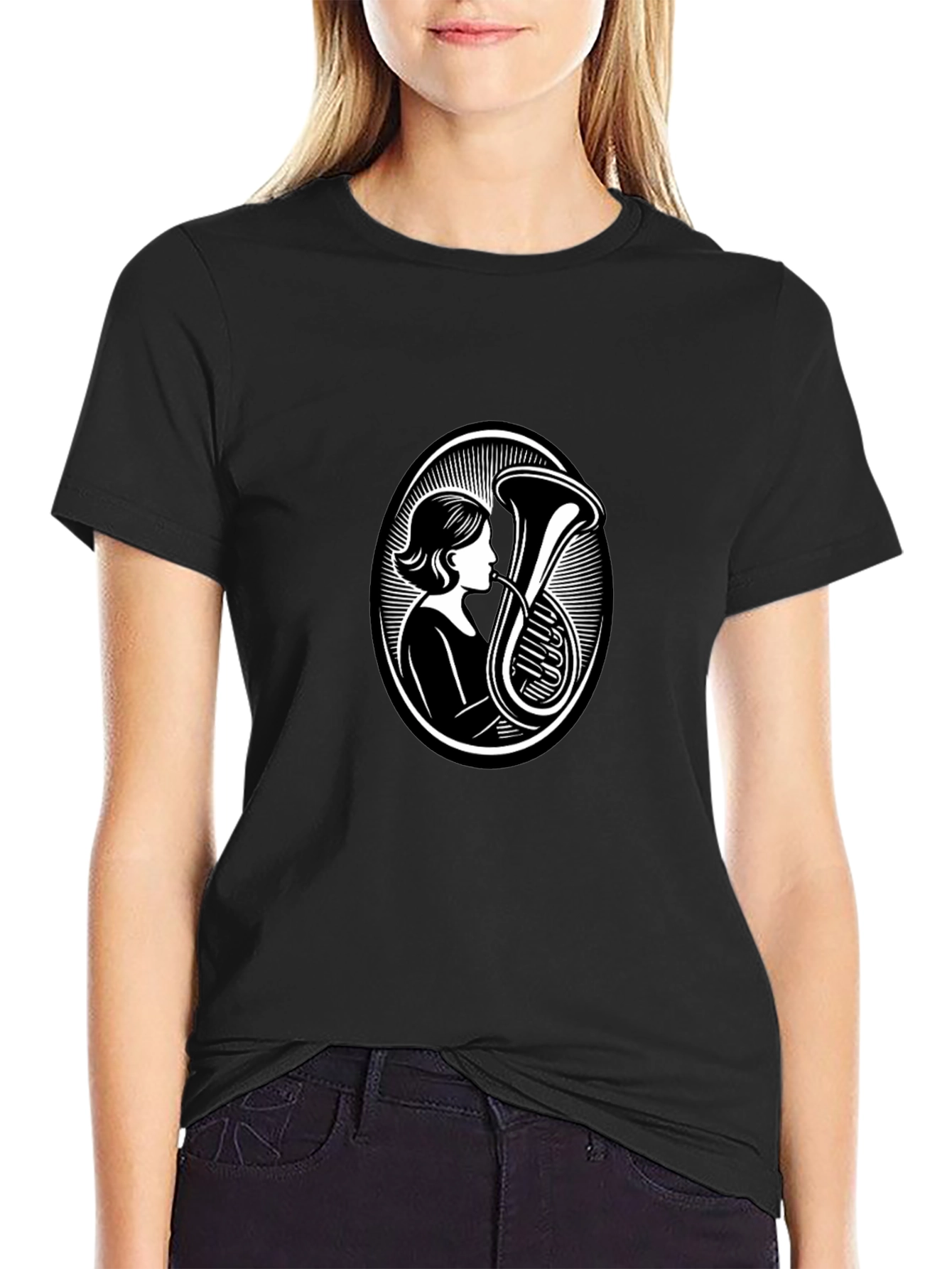 Tuba Player Black T-Shirt - Music Lover Apparel