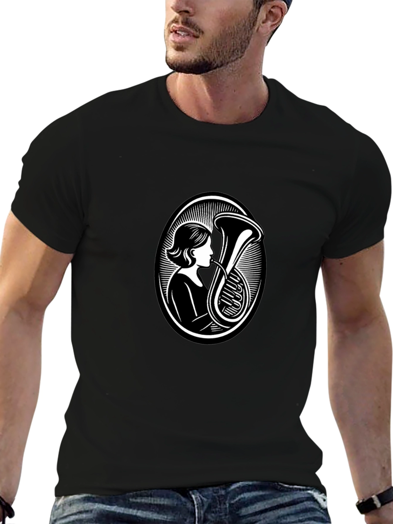 Tuba Player Black T-Shirt - Music Lover Apparel