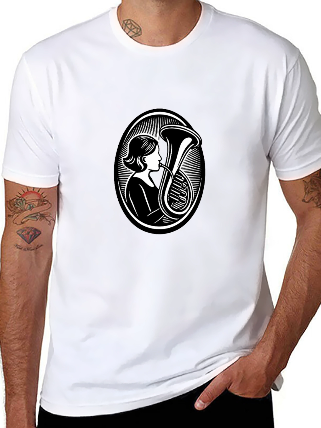 Tuba Player Black T-Shirt - Music Lover Apparel