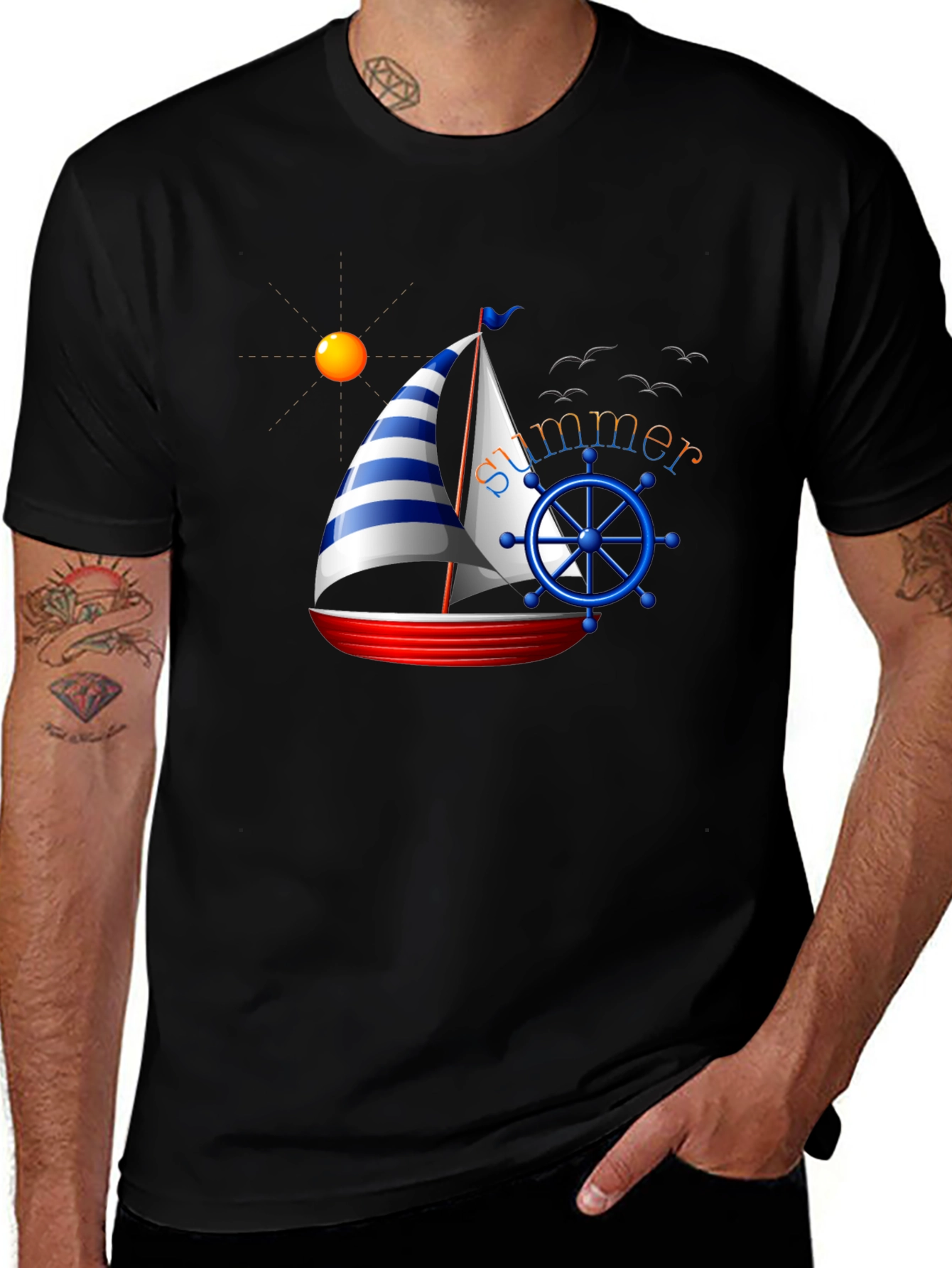Summer Sailboat Graphic Tee - Black